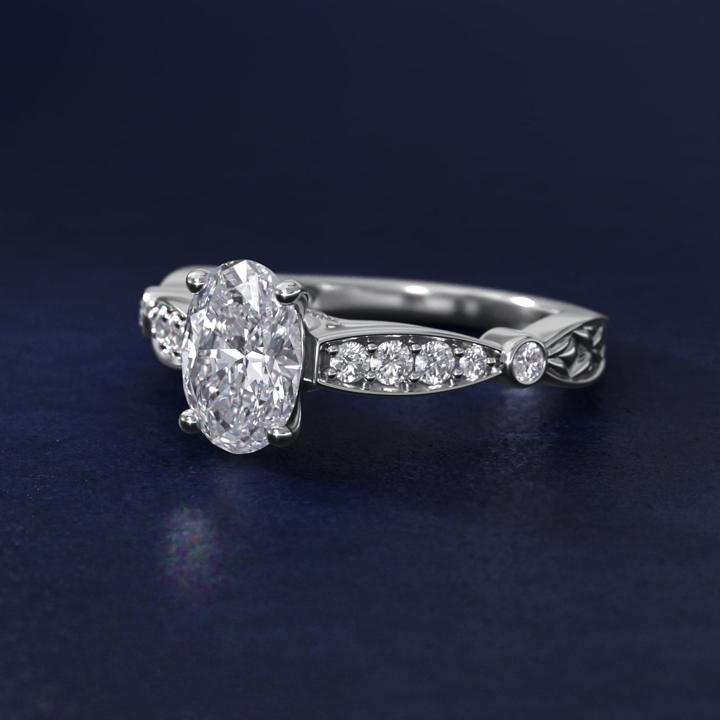 Embossed Vintage-Style Engagement Ring In 14K White Gold By James Allen - Oval Center