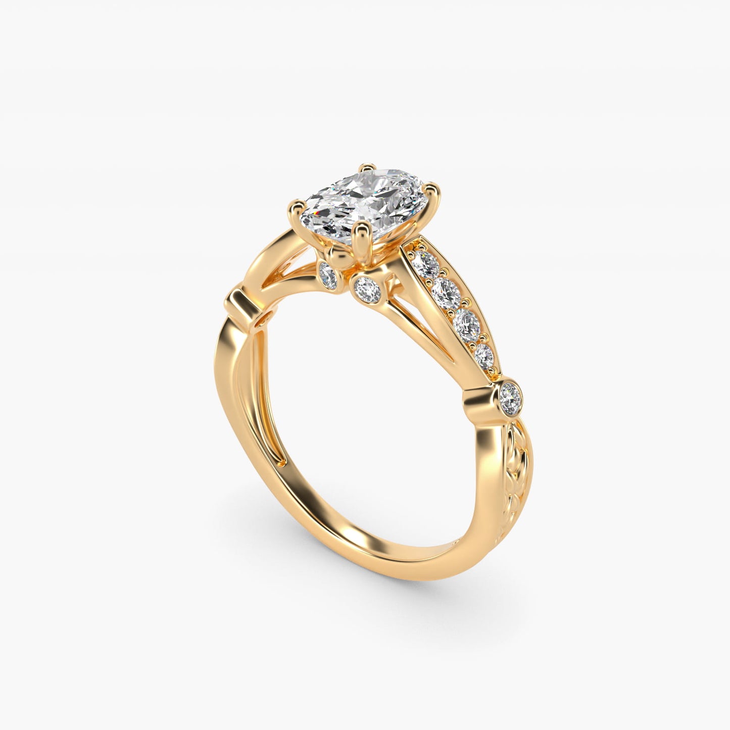 Embossed Vintage-Style Engagement Ring In 14K Yellow Gold By James Allen - Oval Center
