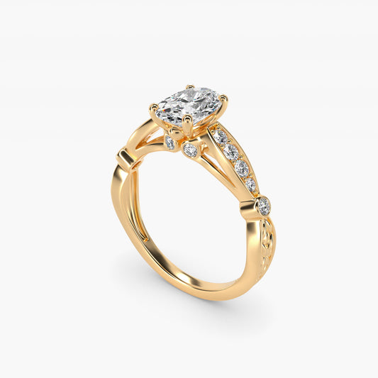 Embossed Vintage-Style Engagement Ring In 14K Yellow Gold By James Allen - Oval Center