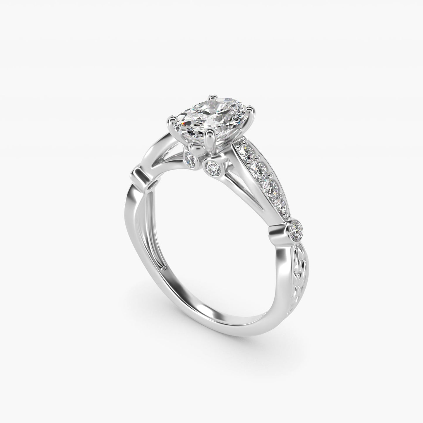 Embossed Vintage-Style Engagement Ring In Platinum By James Allen - Oval Center