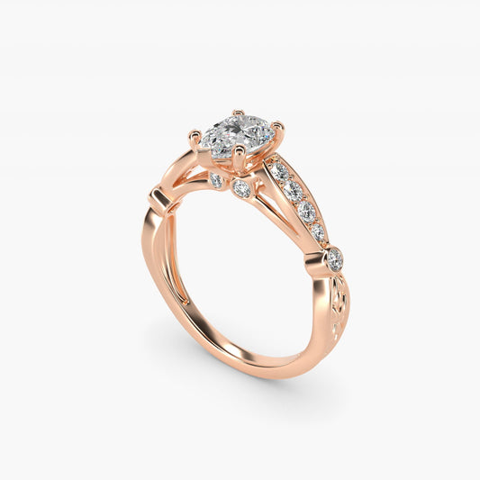 Embossed Vintage-Style Engagement Ring In 18k Rose Gold By James Allen - Pear Center