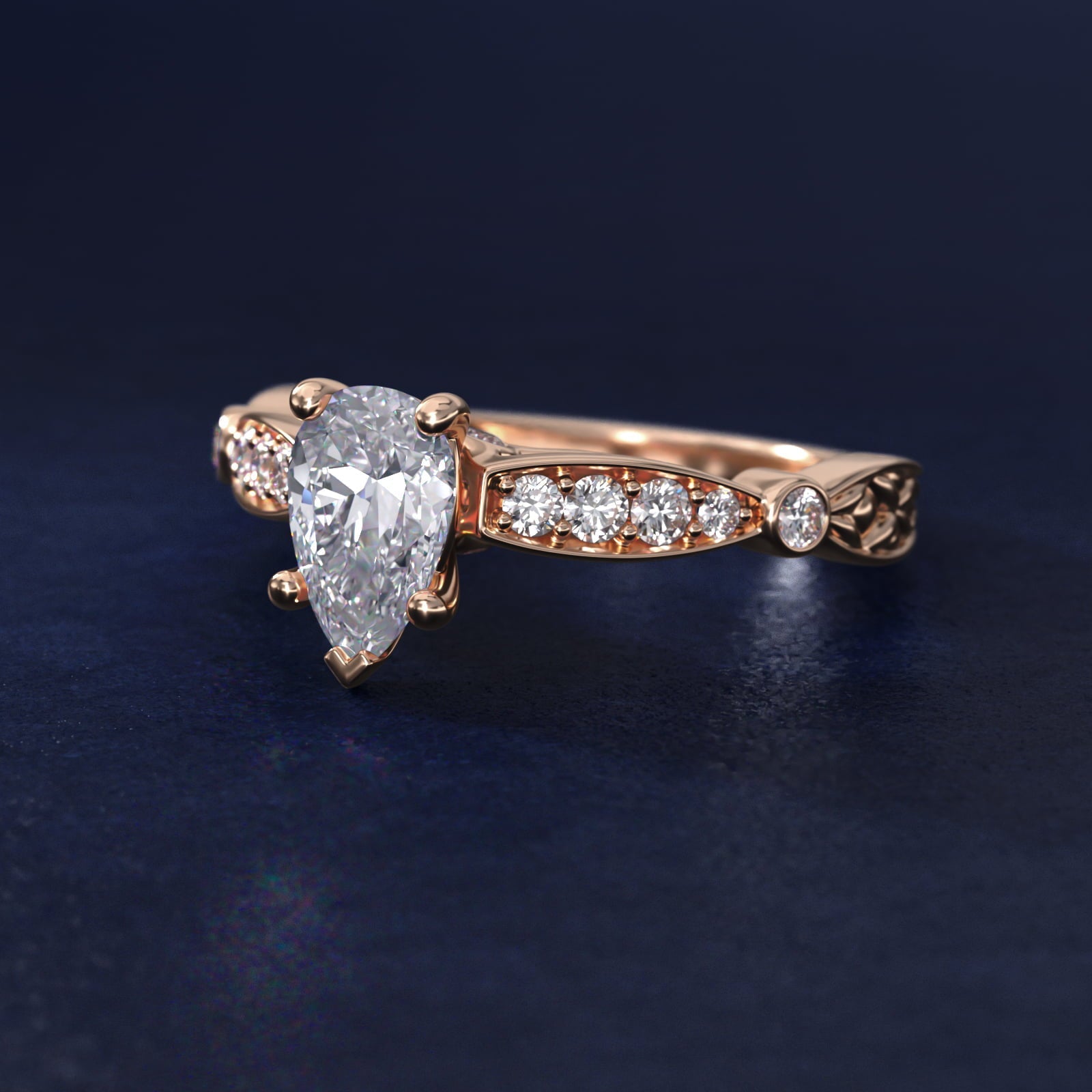 Embossed Vintage-Style Engagement Ring In 18k Rose Gold By James Allen - Pear Center