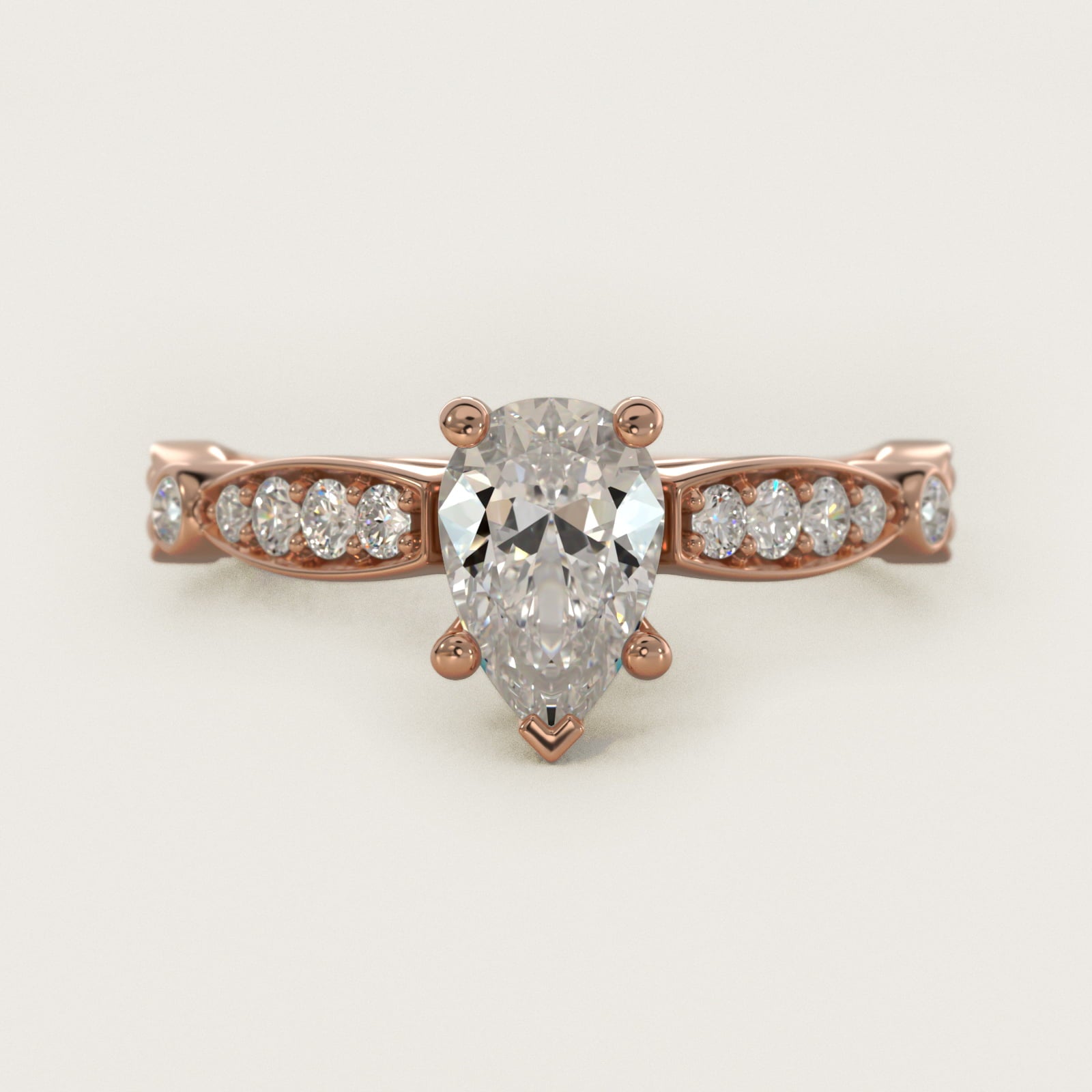 Embossed Vintage-Style Engagement Ring In 14K Rose Gold By James Allen - Pear Center