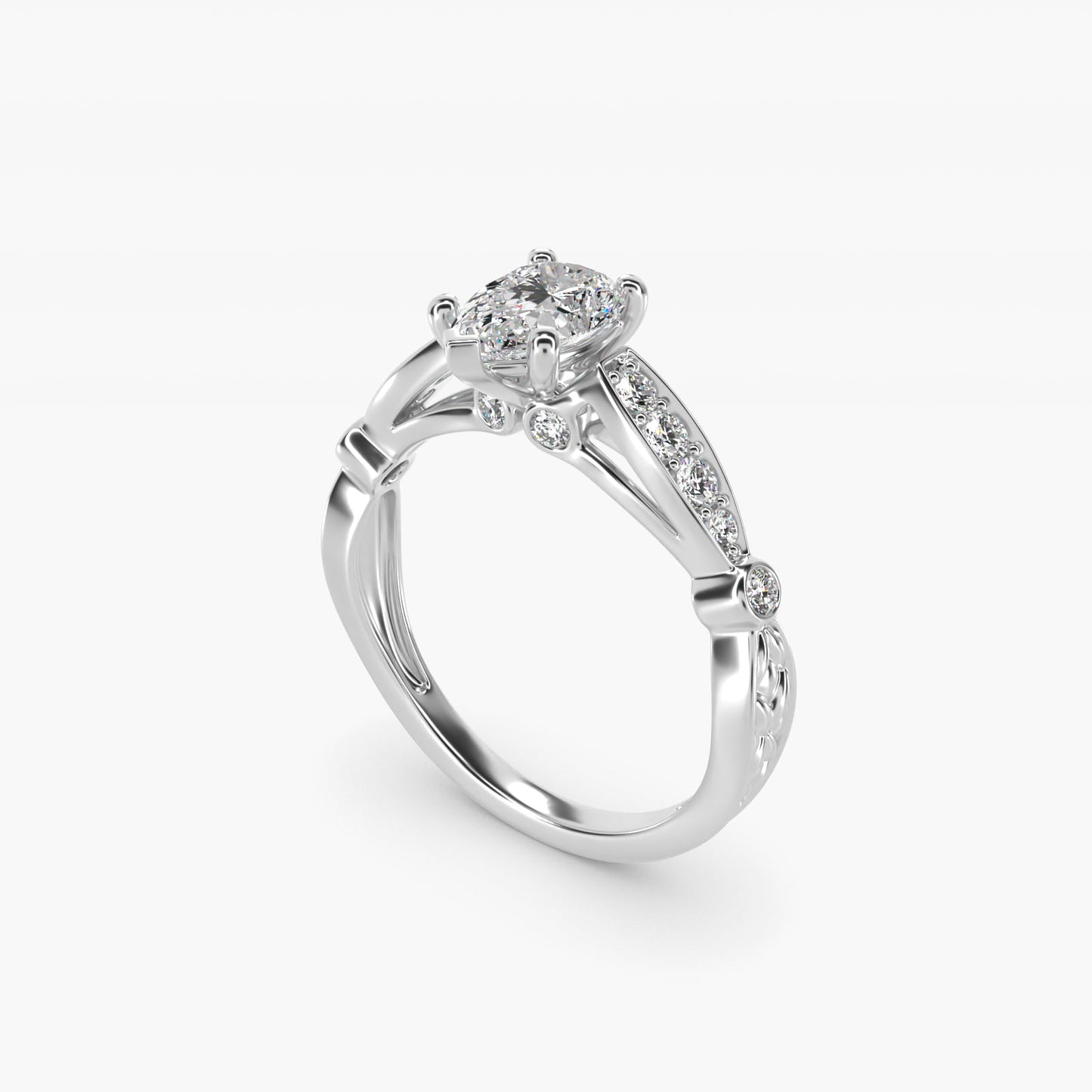 Embossed Vintage-Style Engagement Ring In 14K White Gold By James Allen - Pear Center