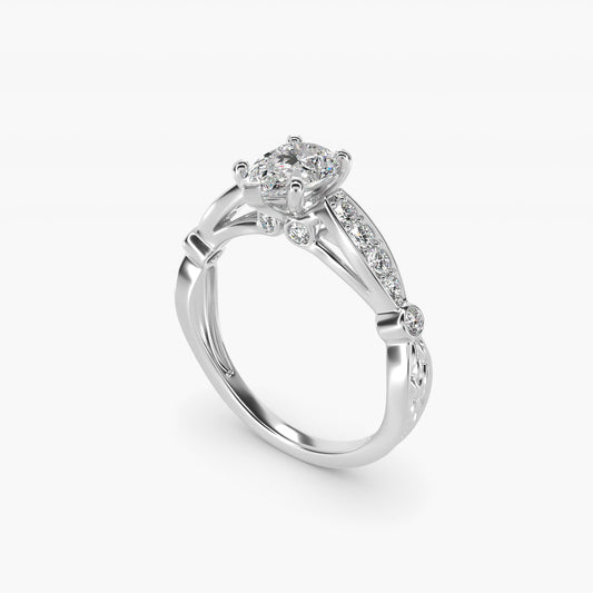Embossed Vintage-Style Engagement Ring In 14K White Gold By James Allen - Pear Center