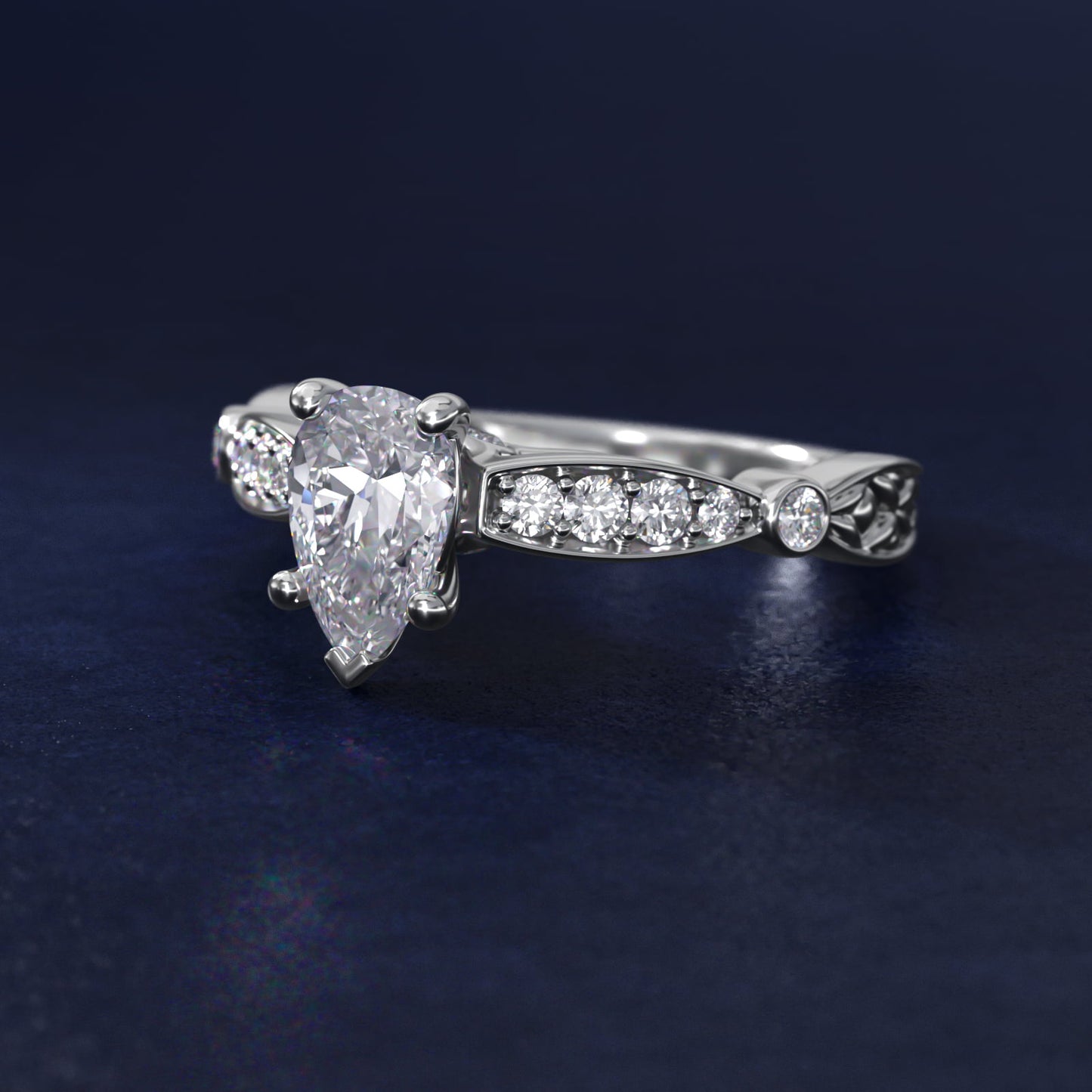 Embossed Vintage-Style Engagement Ring In 14K White Gold By James Allen - Pear Center