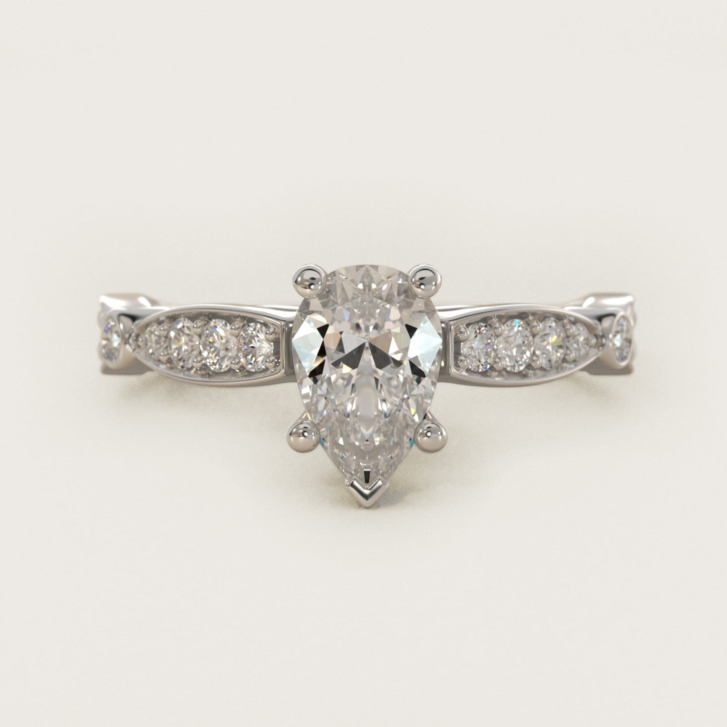 Embossed Vintage-Style Engagement Ring In 14K White Gold By James Allen - Pear Center