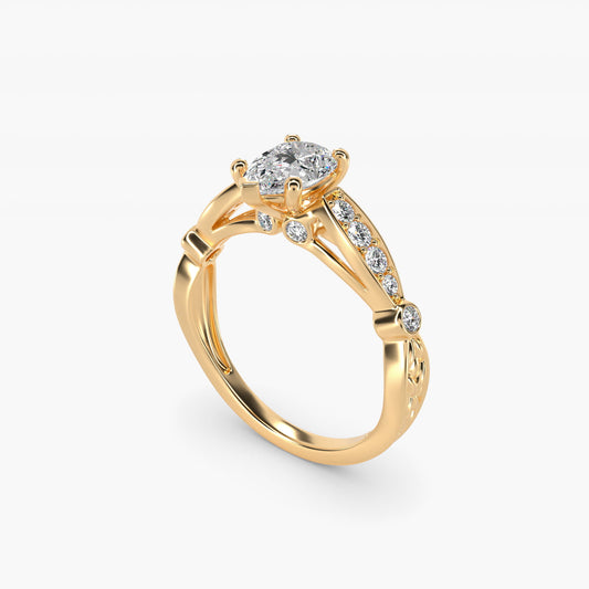 Embossed Vintage-Style Engagement Ring In 14K Yellow Gold By James Allen - Pear Center