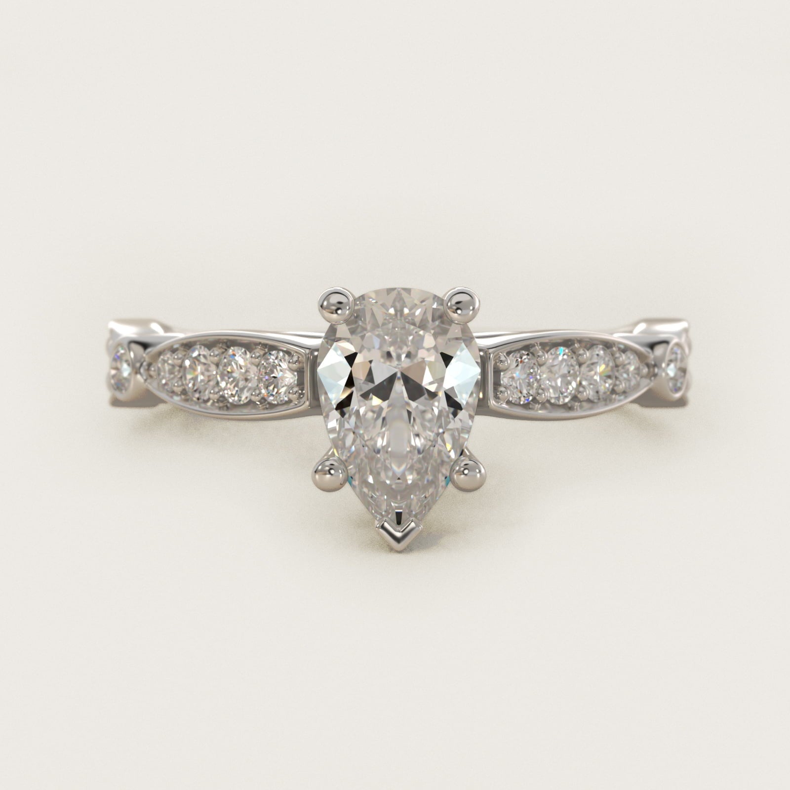 Embossed Vintage-Style Engagement Ring In Platinum By James Allen - Pear Center