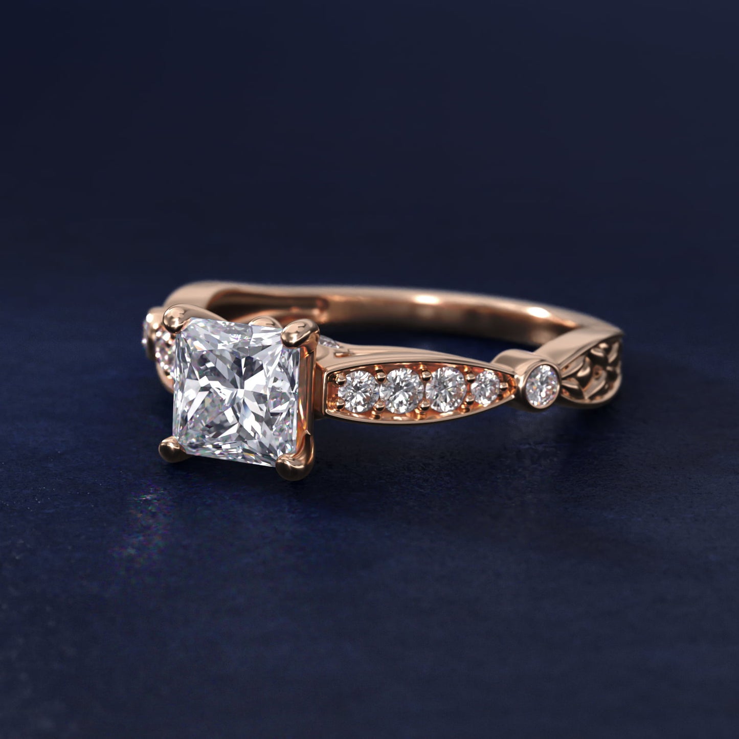 Embossed Vintage-Style Engagement Ring In 14K Rose Gold By James Allen - Princess Center