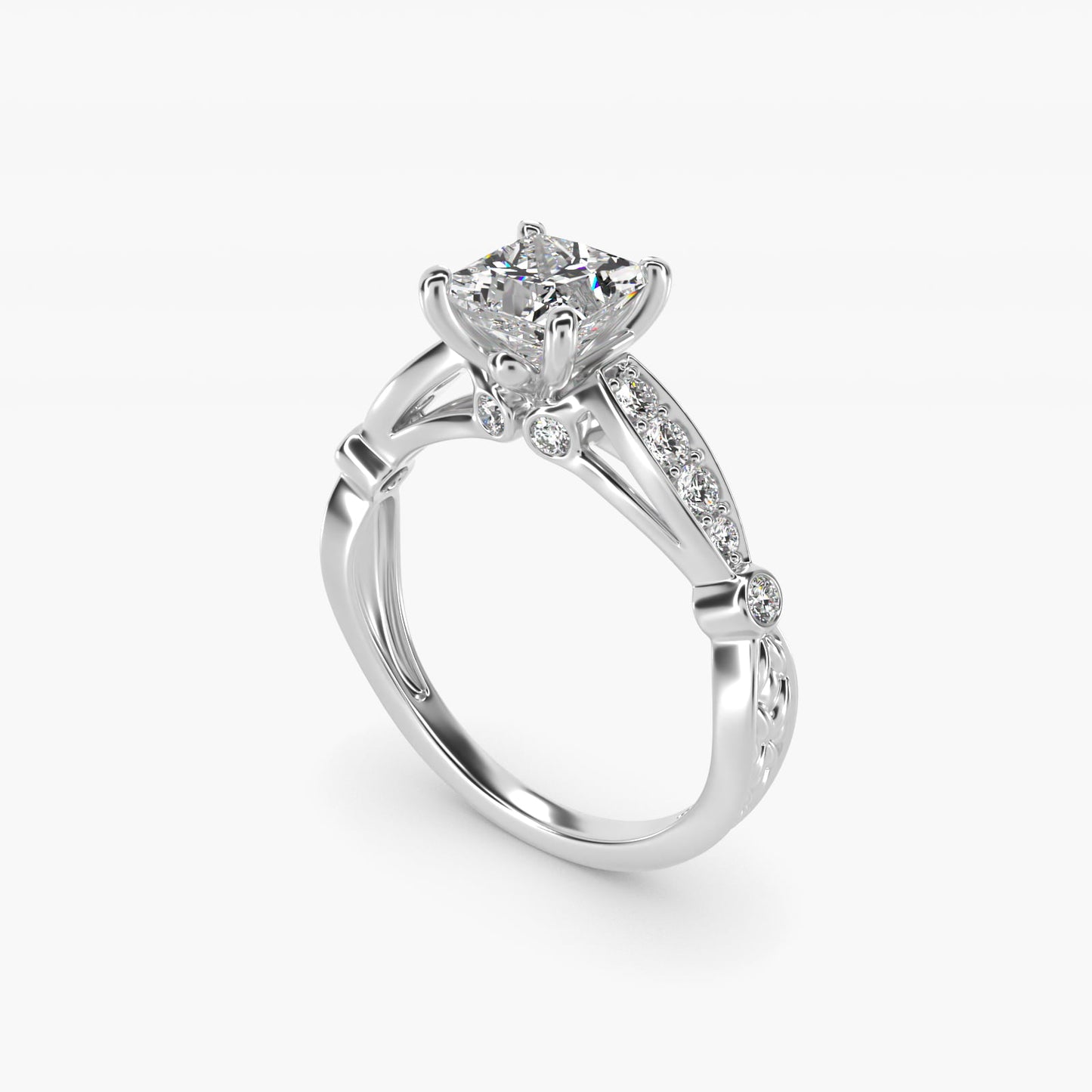 Embossed Vintage-Style Engagement Ring In 14K White Gold By James Allen - Princess Center