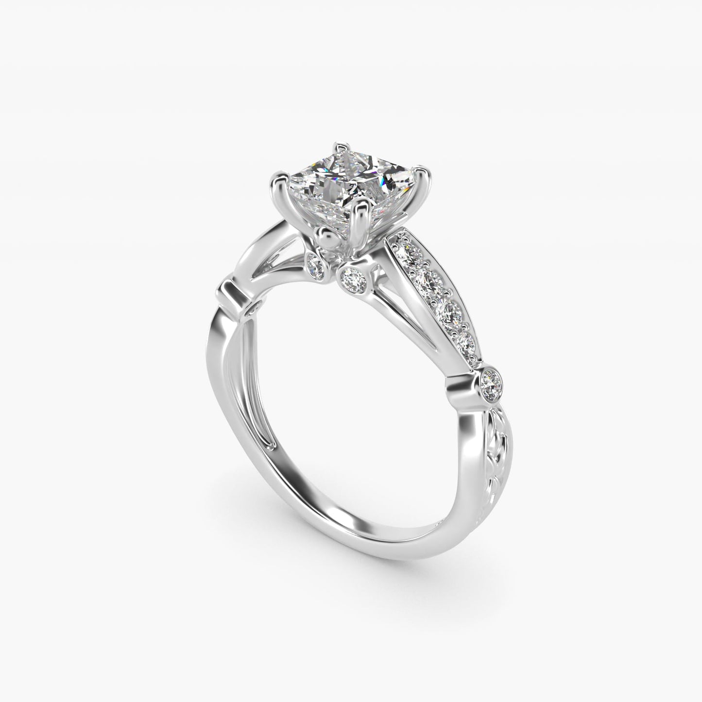 Embossed Vintage-Style Engagement Ring In 18k White Gold By James Allen - Princess Center