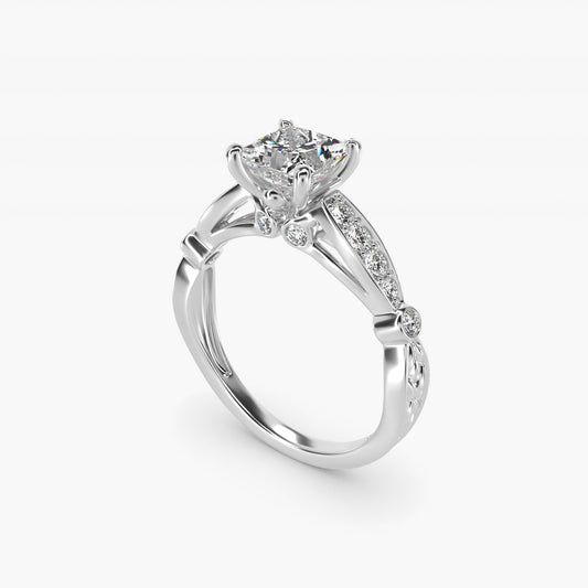 Embossed Vintage-Style Engagement Ring In 18k White Gold By James Allen - Princess Center
