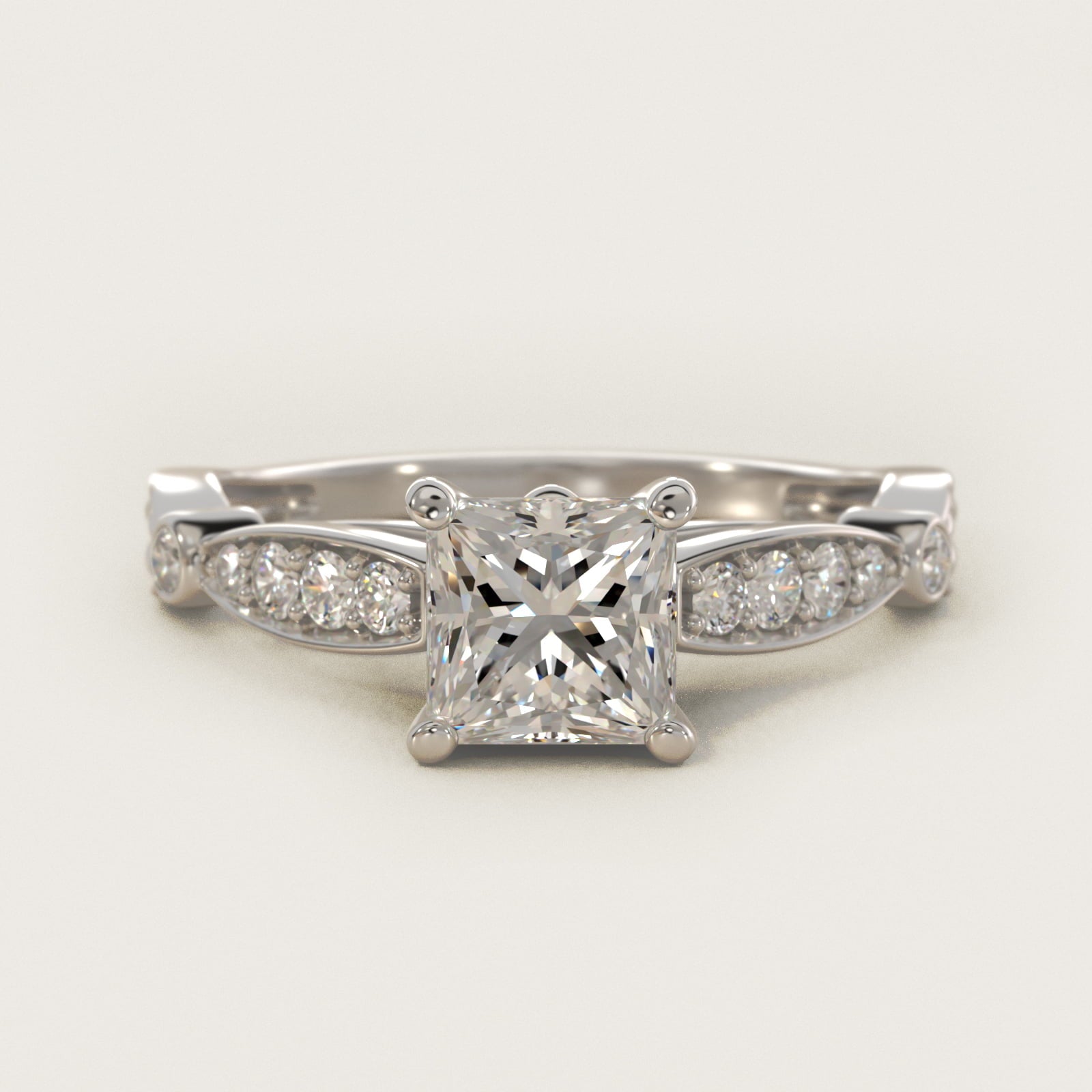 Embossed Vintage-Style Engagement Ring In 14K White Gold By James Allen - Princess Center