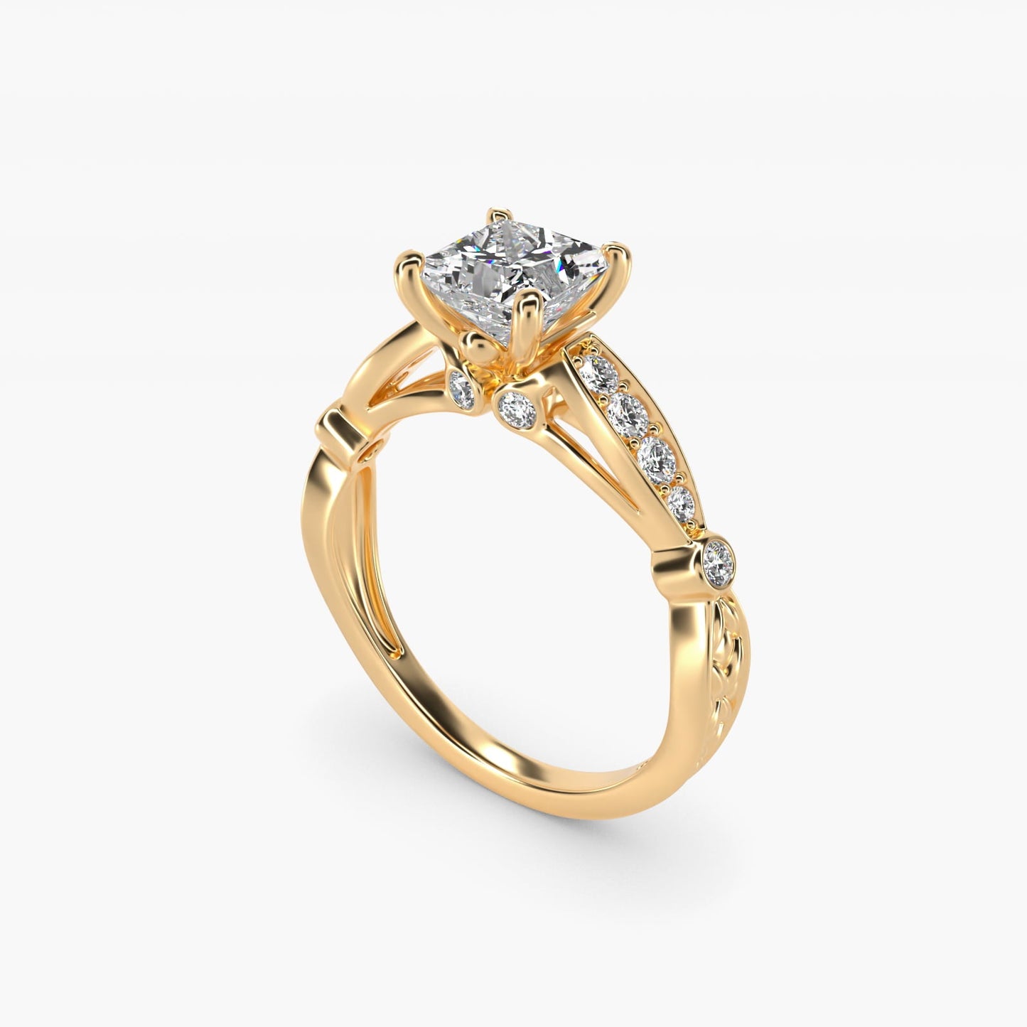 Embossed Vintage-Style Engagement Ring In 18k Yellow Gold By James Allen - Princess Center
