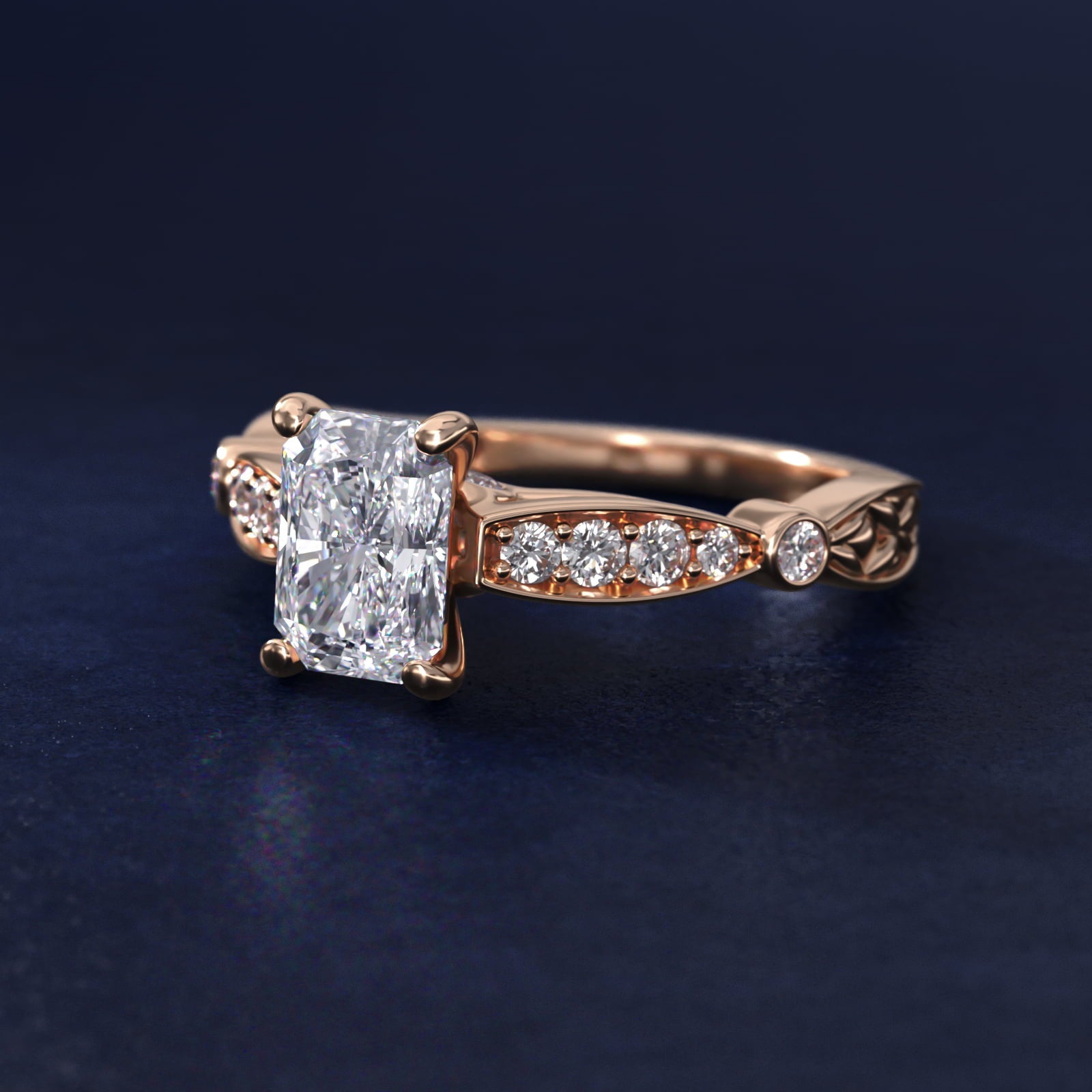 Embossed Vintage-Style Engagement Ring In 18k Rose Gold By James Allen - Radiant Center