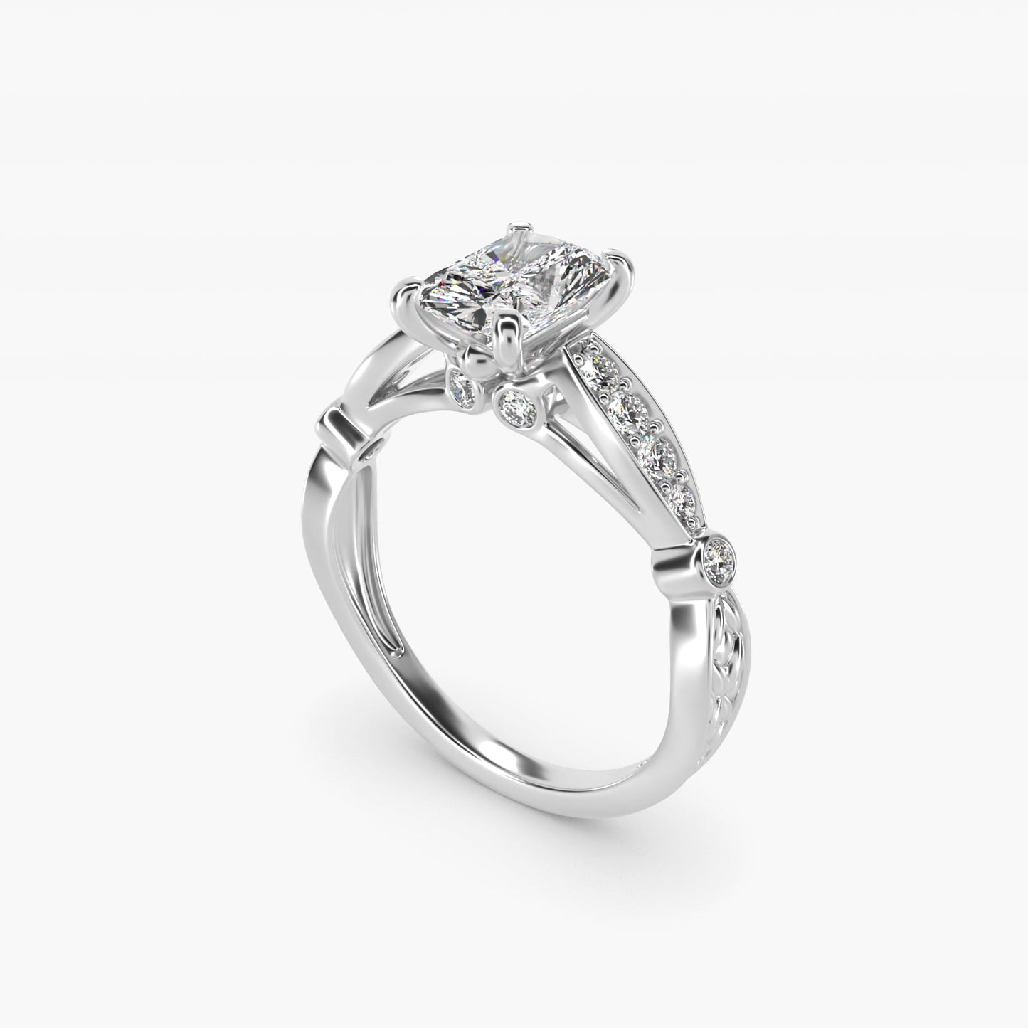 Embossed Vintage-Style Engagement Ring In 14K White Gold By James Allen - Radiant Center