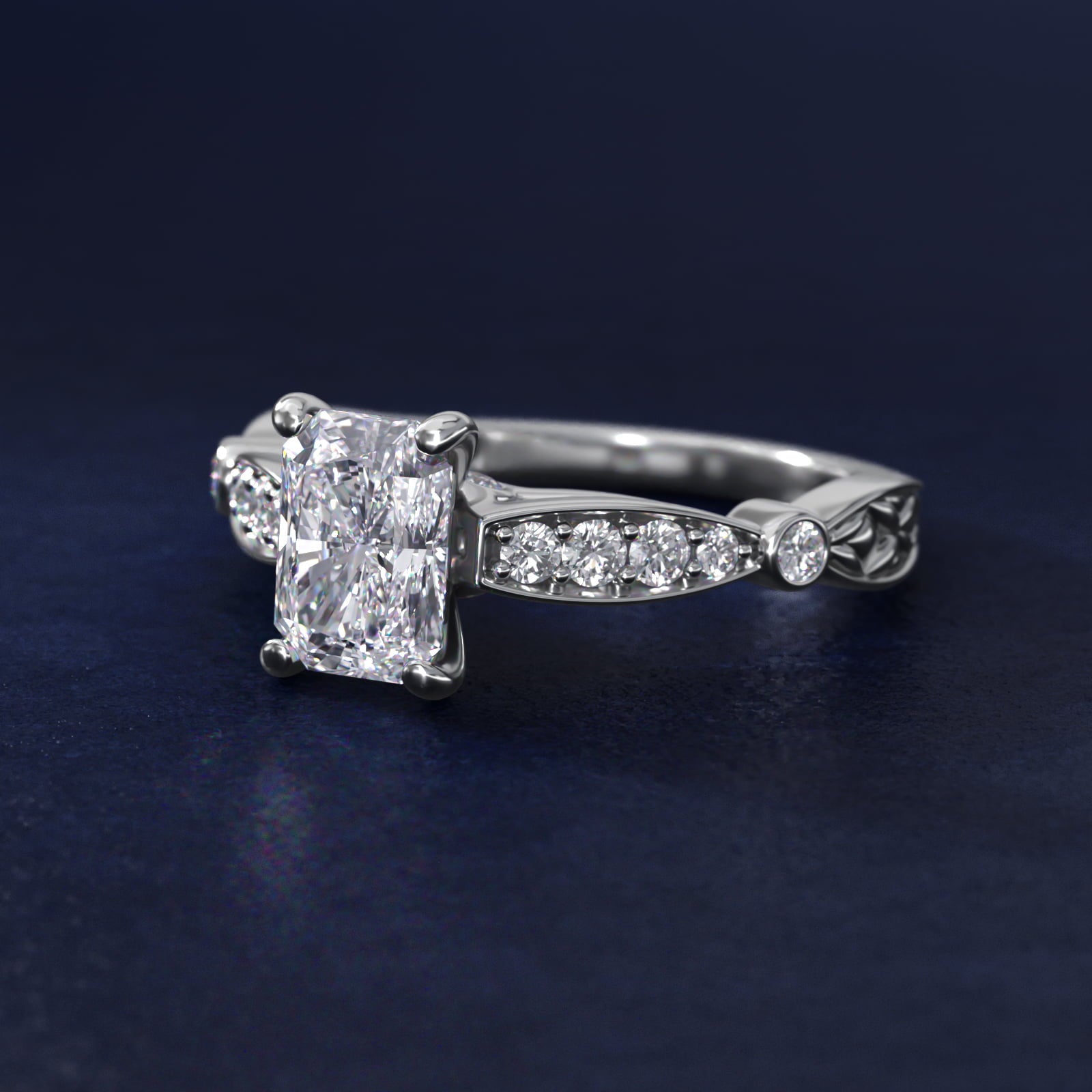 Embossed Vintage-Style Engagement Ring In 14K White Gold By James Allen - Radiant Center