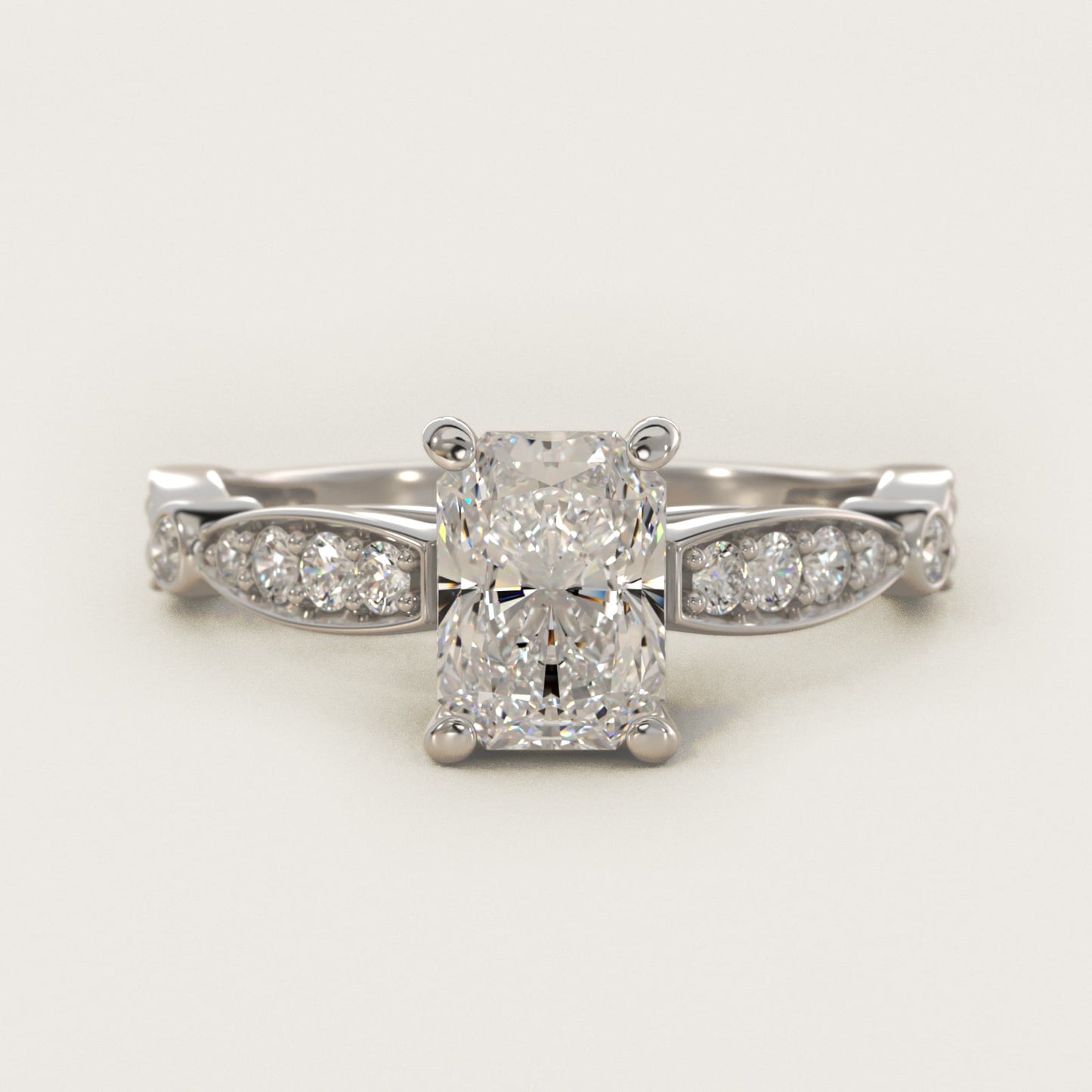 Embossed Vintage-Style Engagement Ring In 14K White Gold By James Allen - Radiant Center