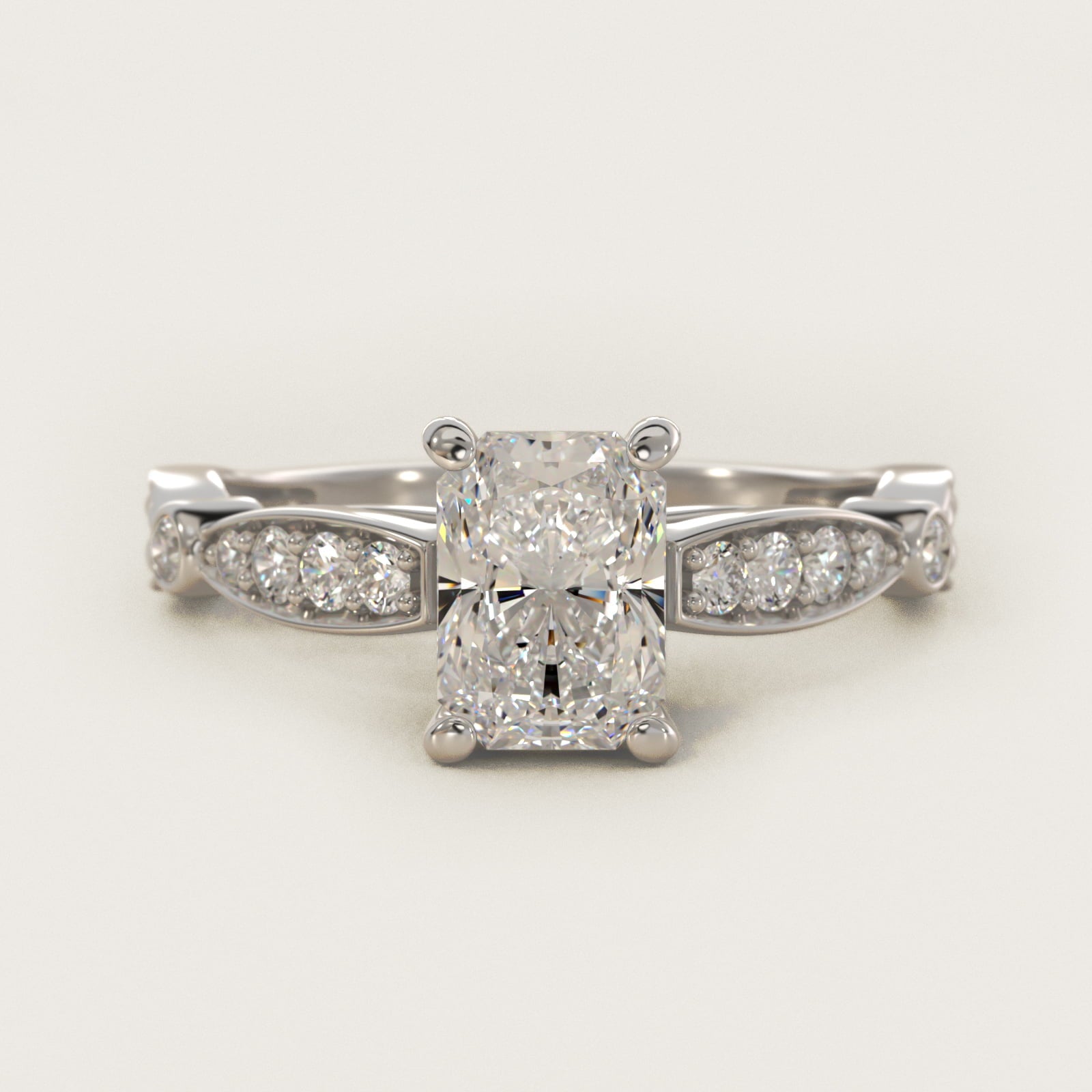Embossed Vintage-Style Engagement Ring In 14K White Gold By James Allen - Radiant Center
