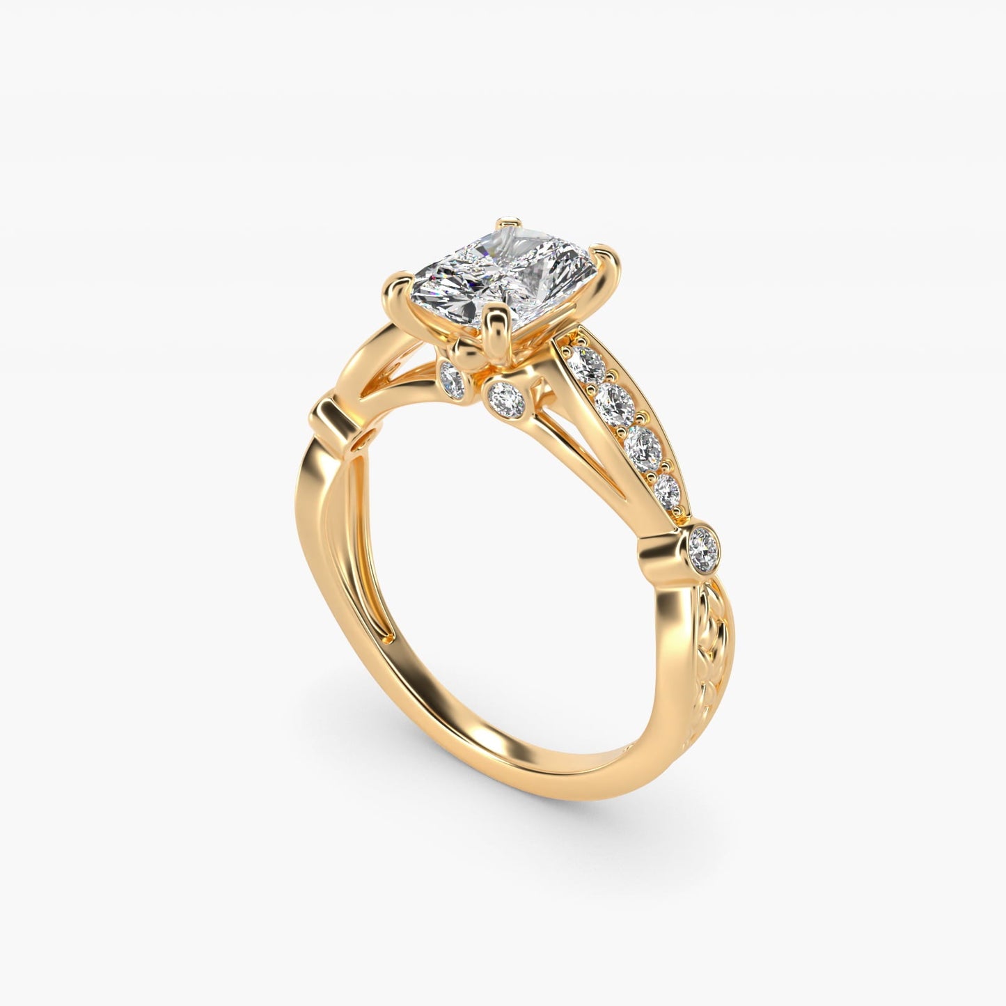 Embossed Vintage-Style Engagement Ring In 18k Yellow Gold By James Allen - Radiant Center