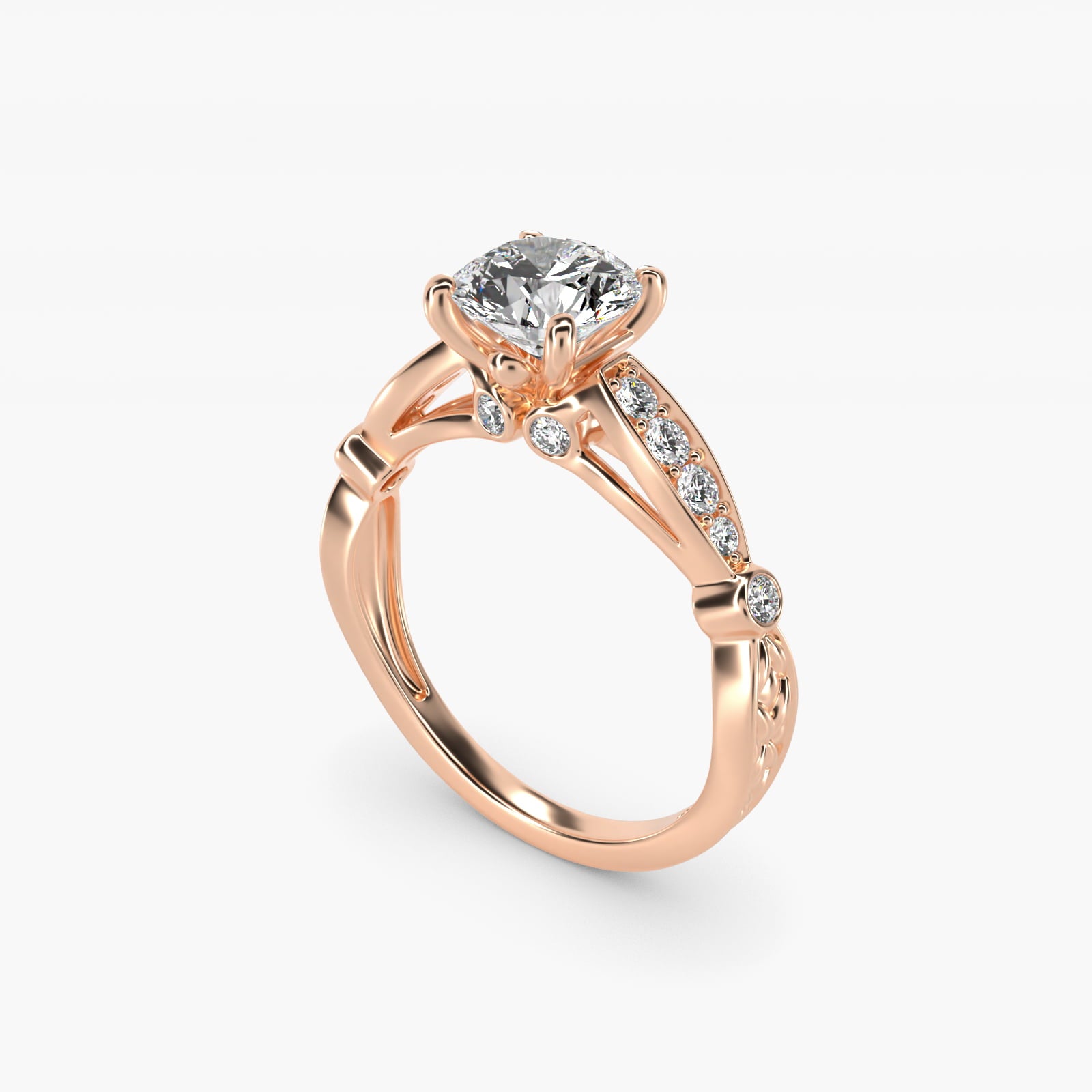 Embossed Vintage-Style Engagement Ring In 14K Rose Gold By James Allen - Round Center