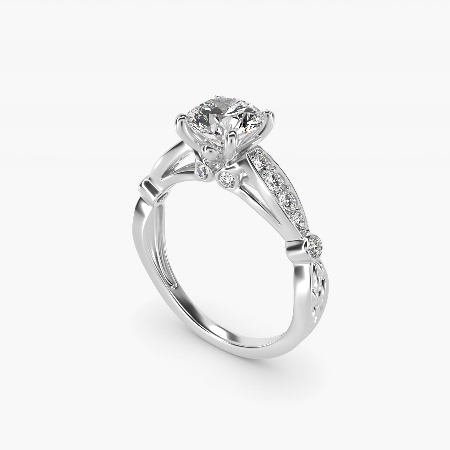 Embossed Vintage-Style Engagement Ring In 14K White Gold By James Allen - Round Center