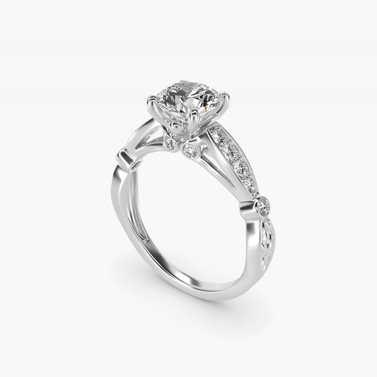 Embossed Vintage-Style Engagement Ring In 14K White Gold By James Allen - Round Center