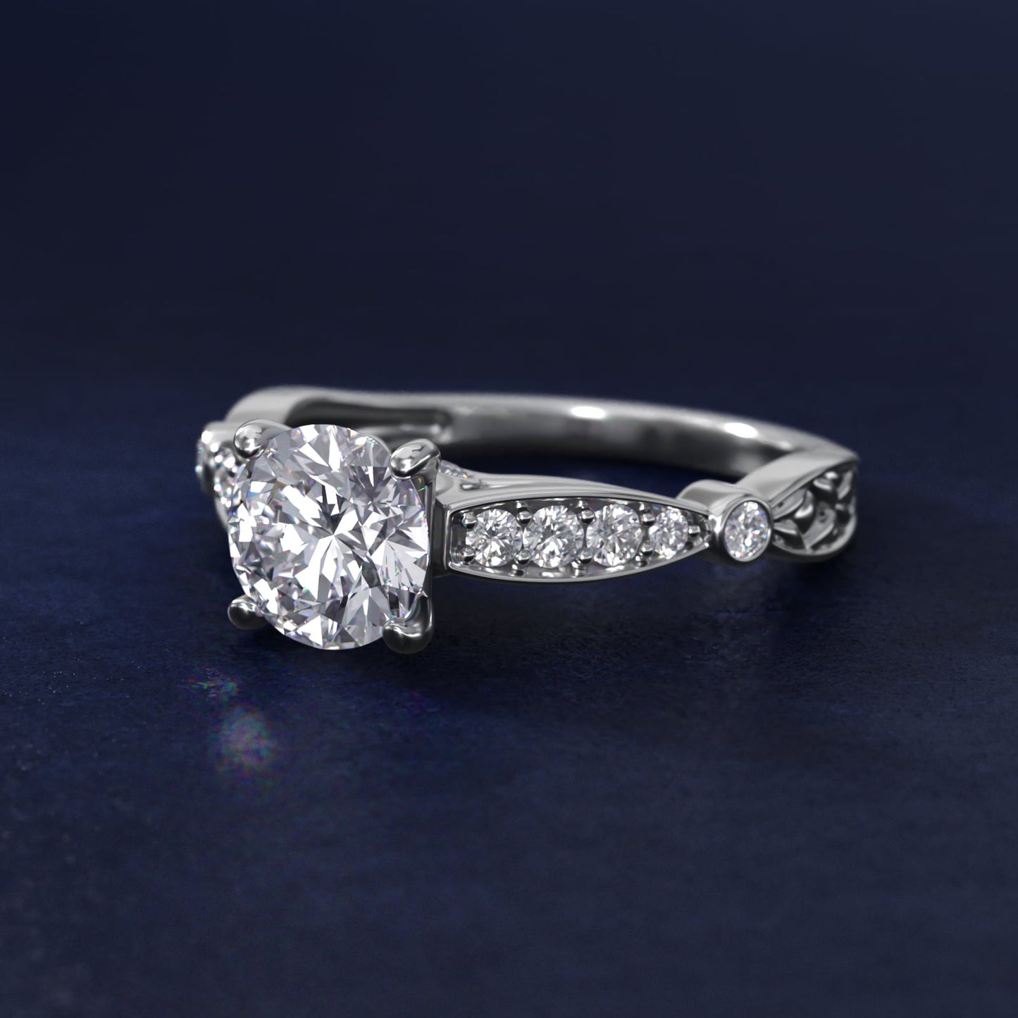 Embossed Vintage-Style Engagement Ring In 14K White Gold By James Allen - Round Center