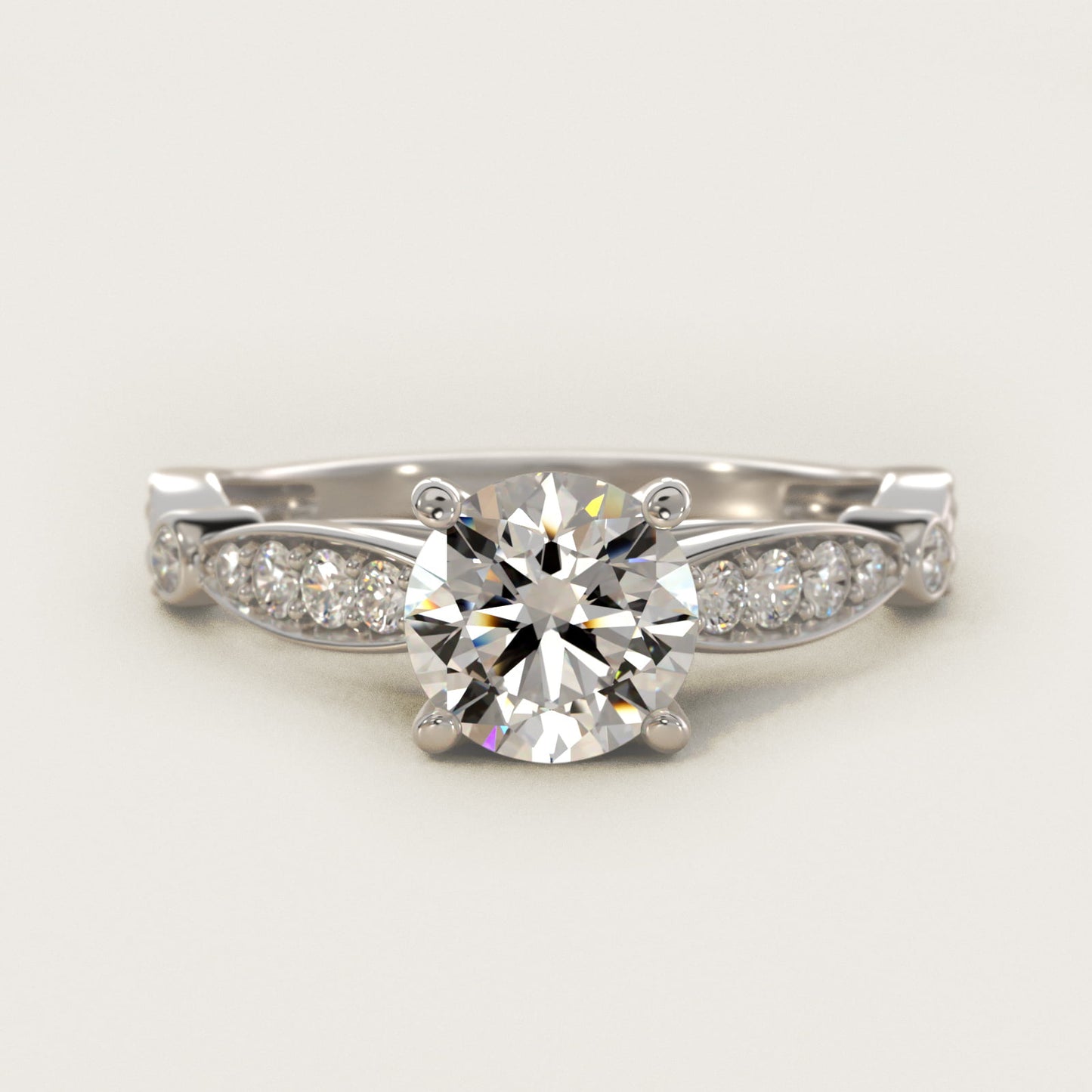 Embossed Vintage-Style Engagement Ring In 14K White Gold By James Allen - Round Center