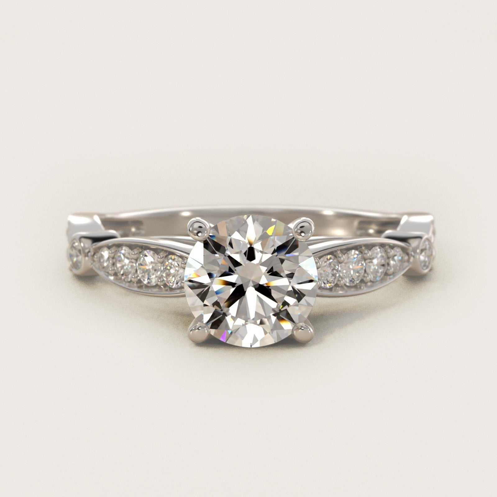 Embossed Vintage-Style Engagement Ring In 14K White Gold By James Allen - Round Center