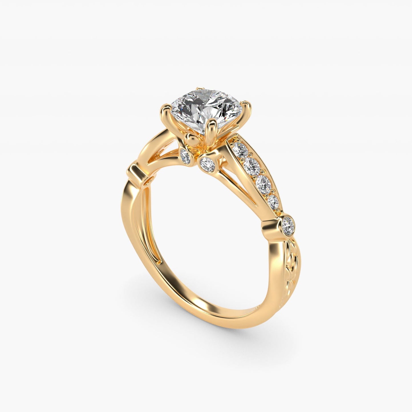 Embossed Vintage-Style Engagement Ring In 18k Yellow Gold By James Allen - Round Center