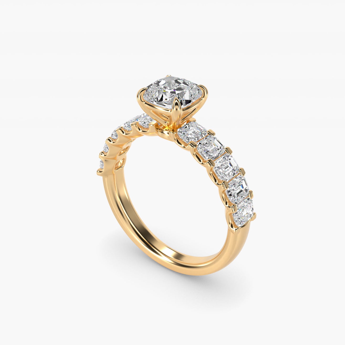Emerald-Cut Diamond Engagement Ring in 14k Yellow Gold - Cushion Center