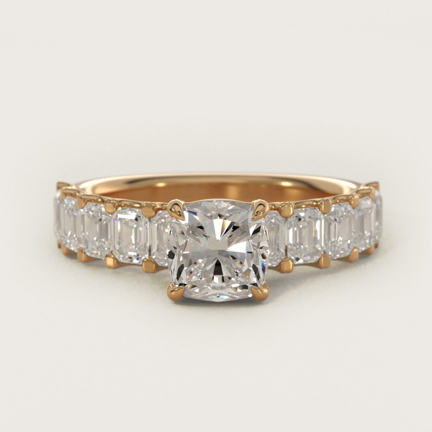 Emerald-Cut Diamond Engagement Ring in 18k Yellow Gold - Cushion Center