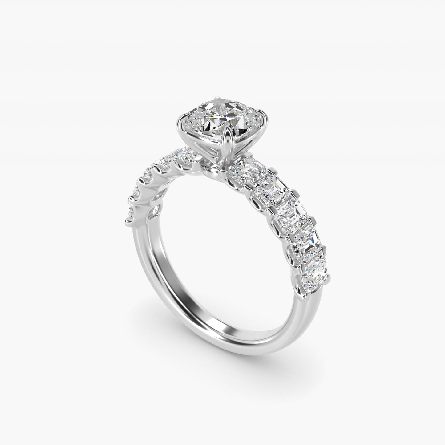 Emerald-Cut Diamond Engagement Ring in Platinum - Cushion Center