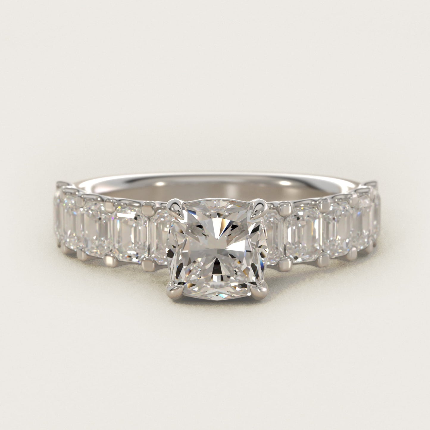 Emerald-Cut Diamond Engagement Ring in Platinum - Cushion Center