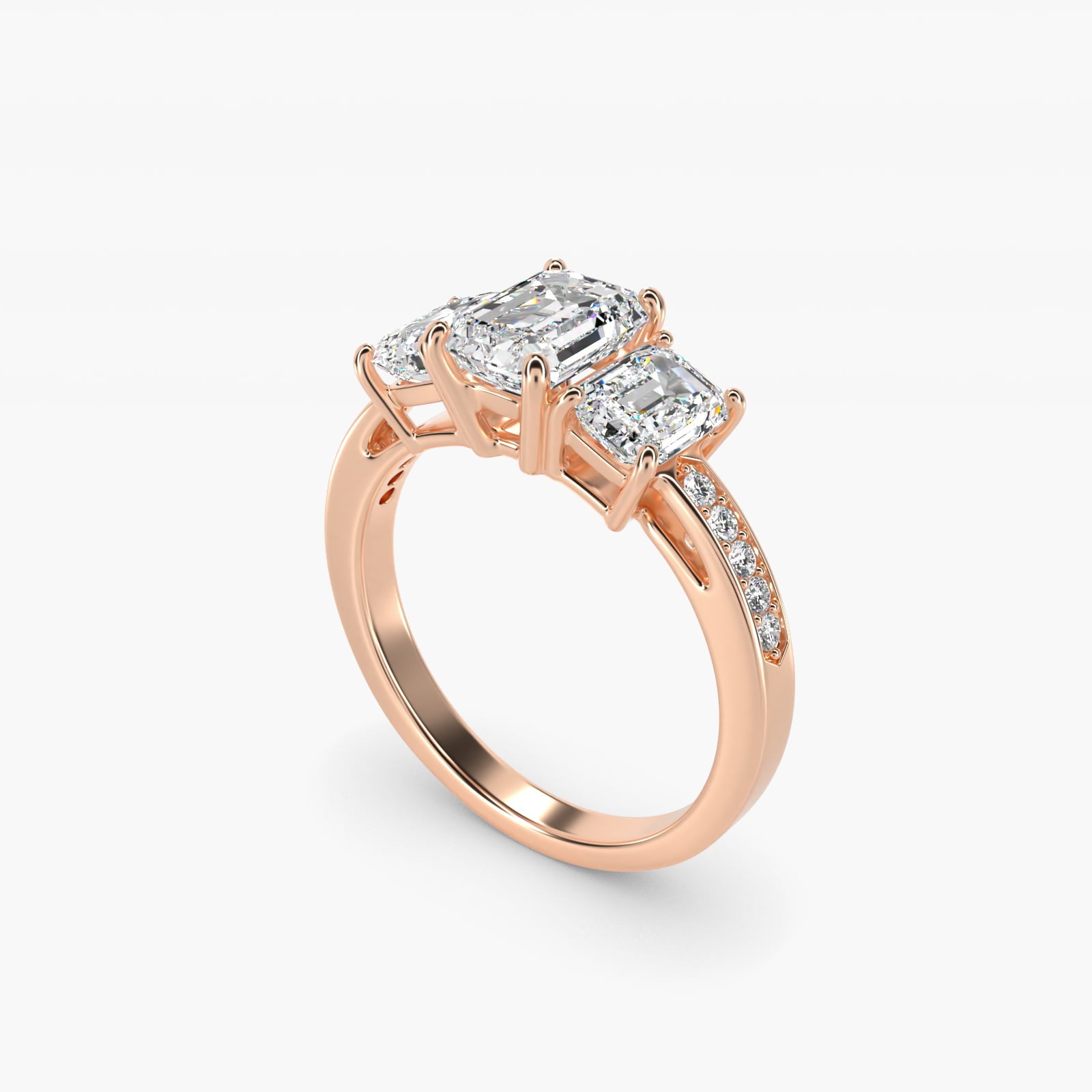 Emerald Cut Diamond Three Stone Engagement Ring With PavŽ Set Diamonds In 14K Rose Gold By James Allen - Emerald Center