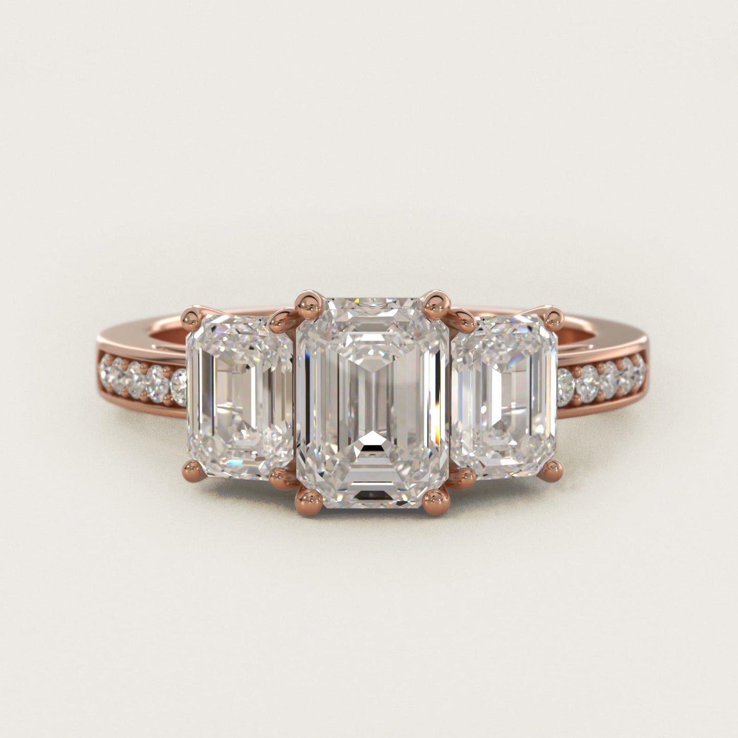 Emerald Cut Diamond Three Stone Engagement Ring With PavŽ Set Diamonds In 14K Rose Gold By James Allen - Emerald Center