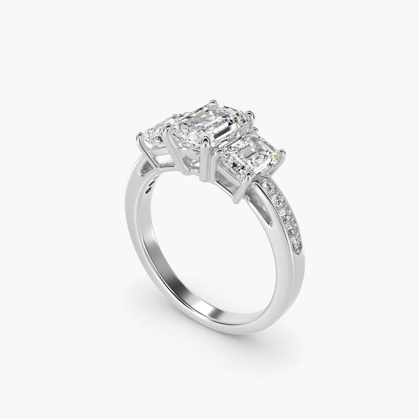 Emerald Cut Diamond Three Stone Engagement Ring With PavŽ Set Diamonds In 18K White Gold By James Allen - Emerald Center