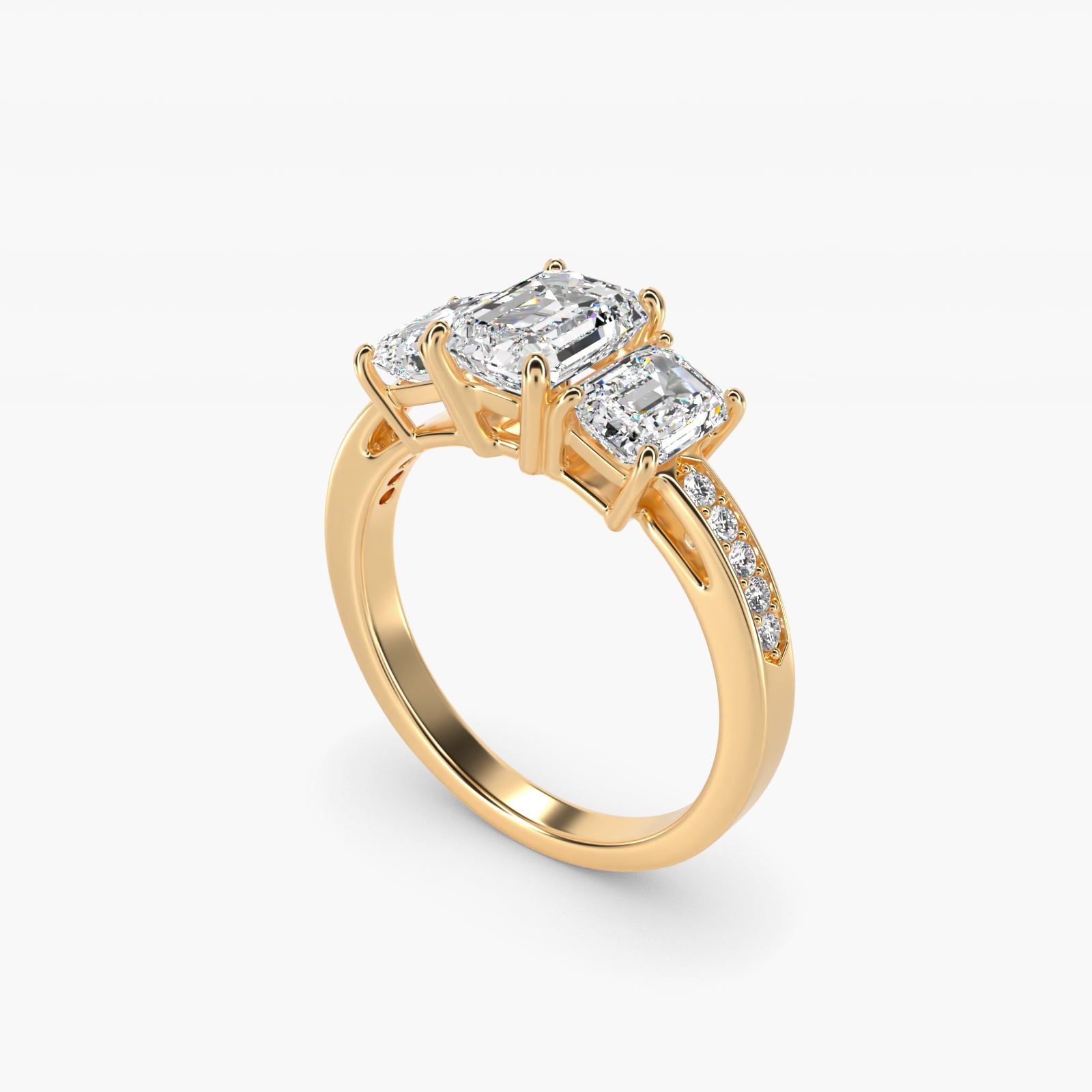 Emerald Cut Diamond Three Stone Engagement Ring With PavŽ Set Diamonds In 14K Yellow Gold By James Allen - Emerald Center
