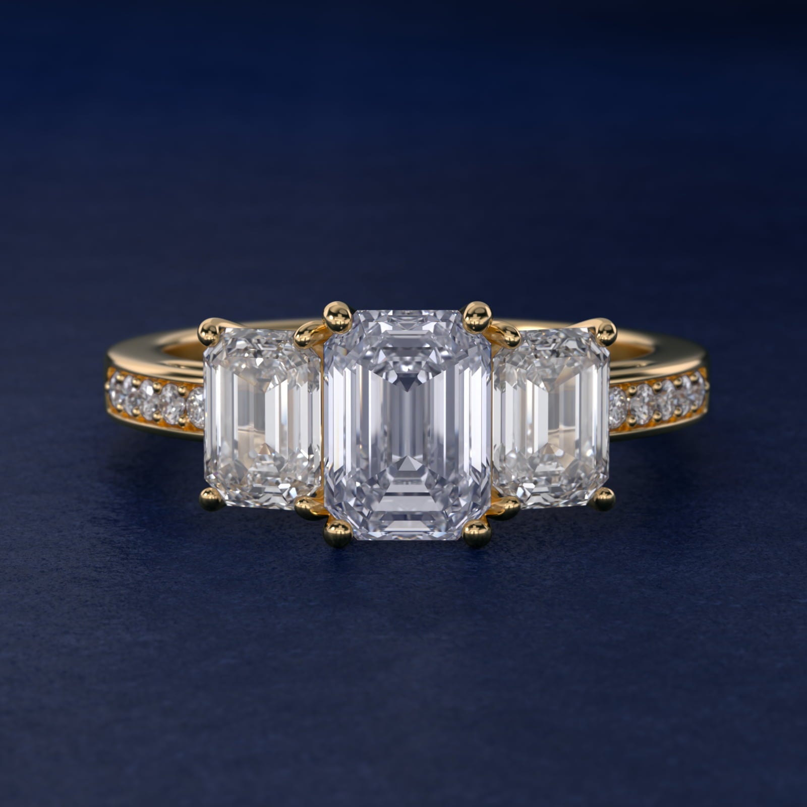 Emerald Cut Diamond Three Stone Engagement Ring With Pav? Set Diamonds In 18k Yellow Gold By James Allen - Emerald Center