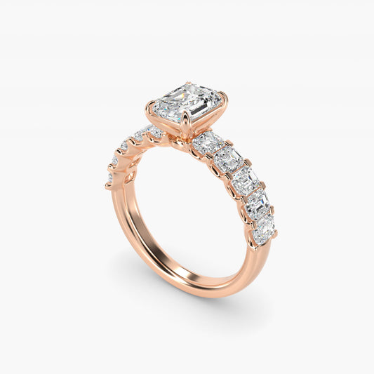 Emerald-Cut Diamond Engagement Ring in 18k Rose Gold - Emerald Center