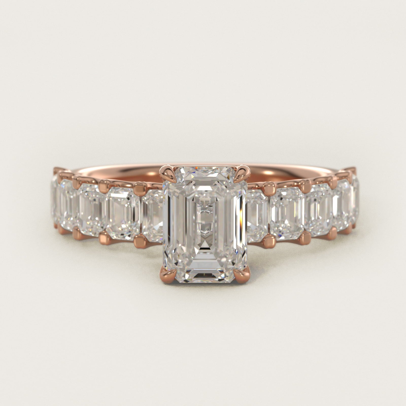 Emerald-Cut Diamond Engagement Ring in 14k Rose Gold - Emerald Center