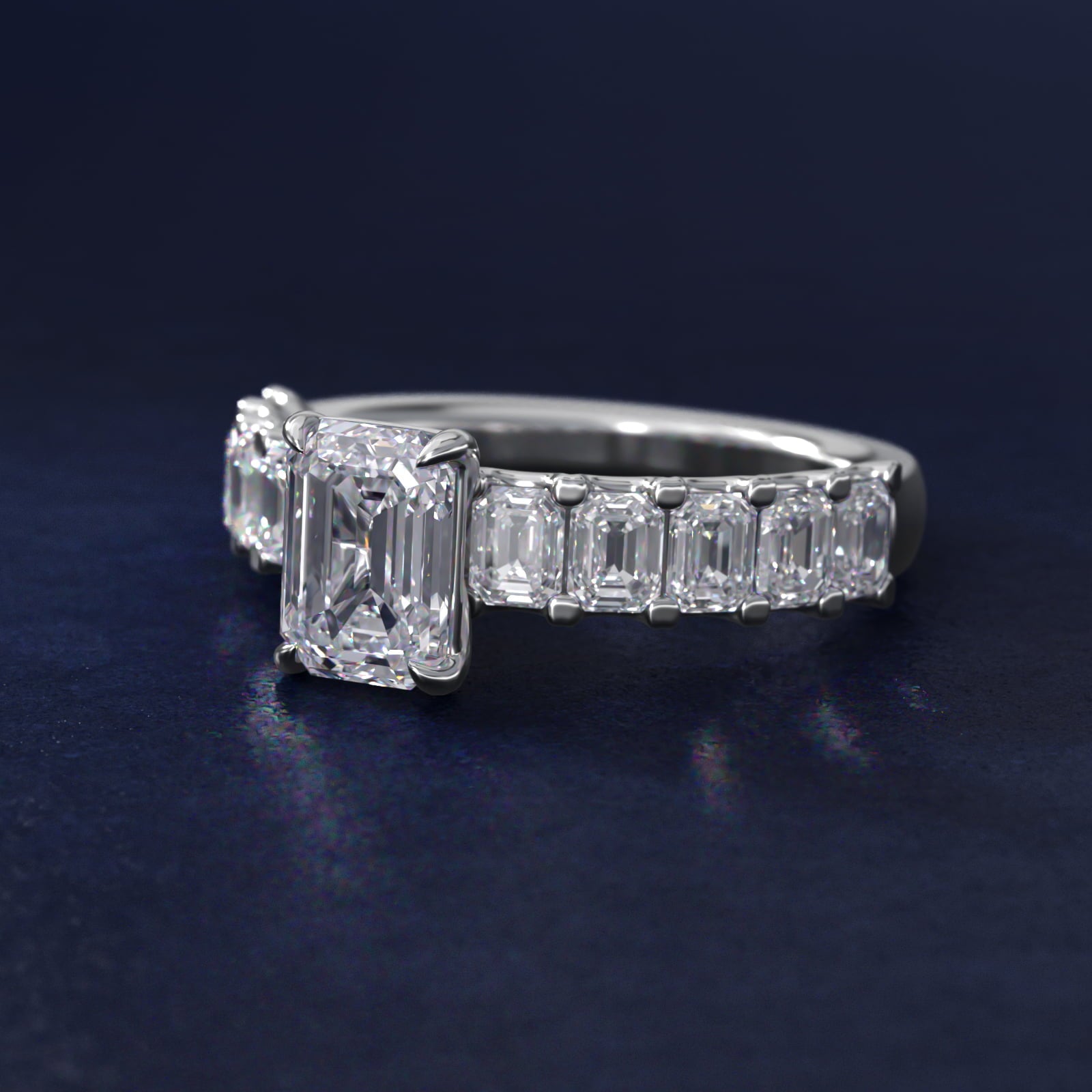 Emerald-Cut Diamond Engagement Ring in 18k White Gold - Emerald Center