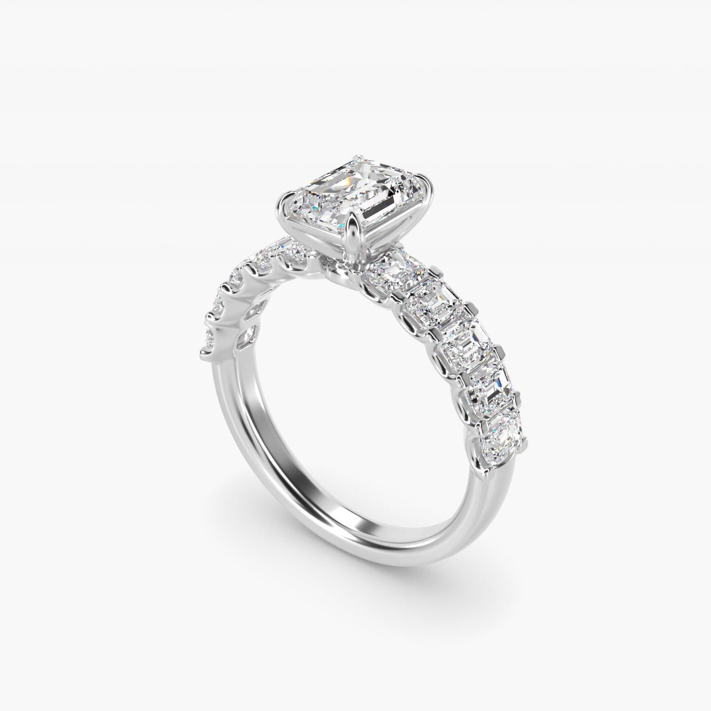 Emerald-Cut Diamond Engagement Ring in Platinum - Emerald Center