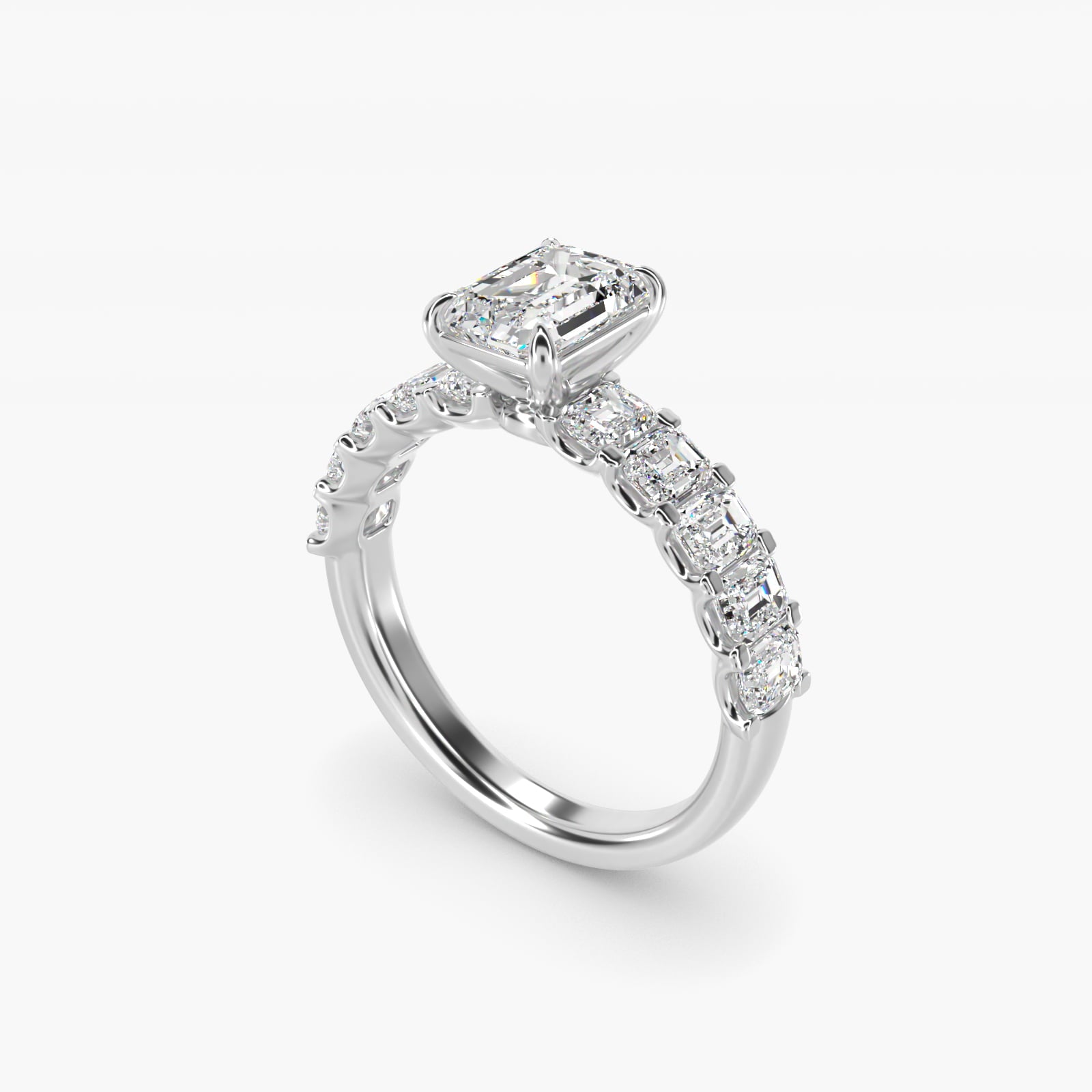 Emerald-Cut Diamond Engagement Ring in Platinum - Emerald Center