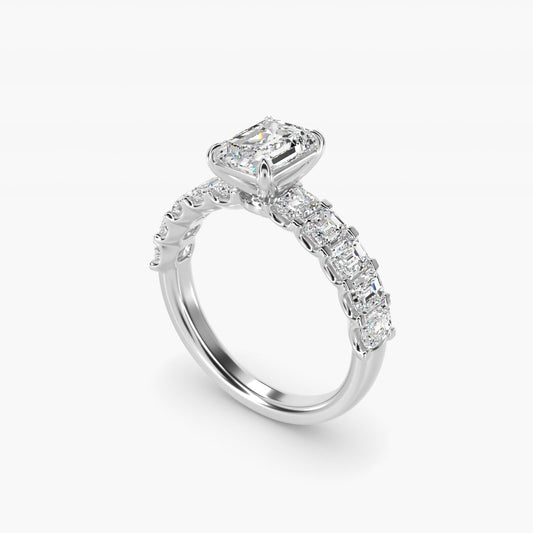 Emerald-Cut Diamond Engagement Ring in Platinum - Emerald Center
