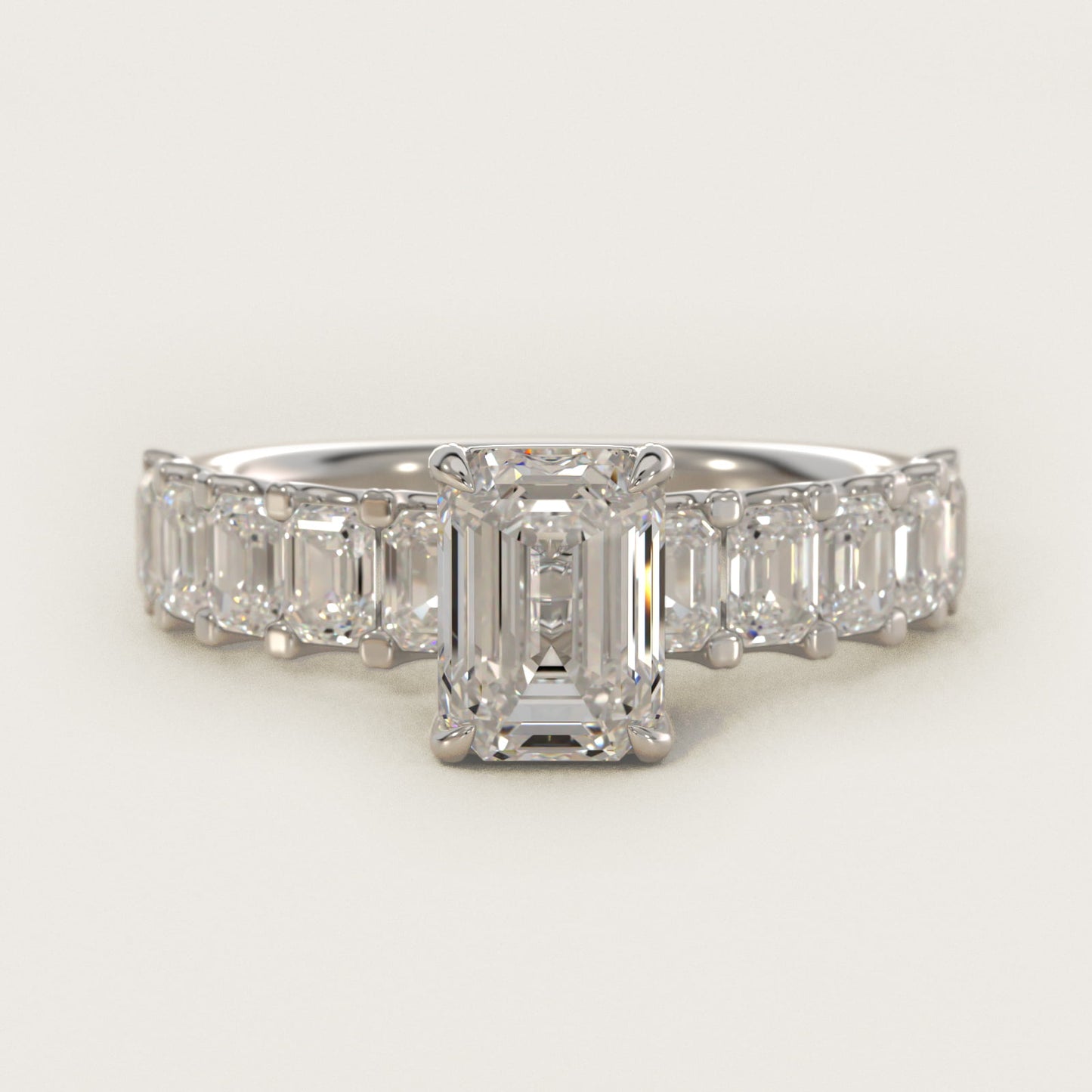 Emerald-Cut Diamond Engagement Ring in Platinum - Emerald Center