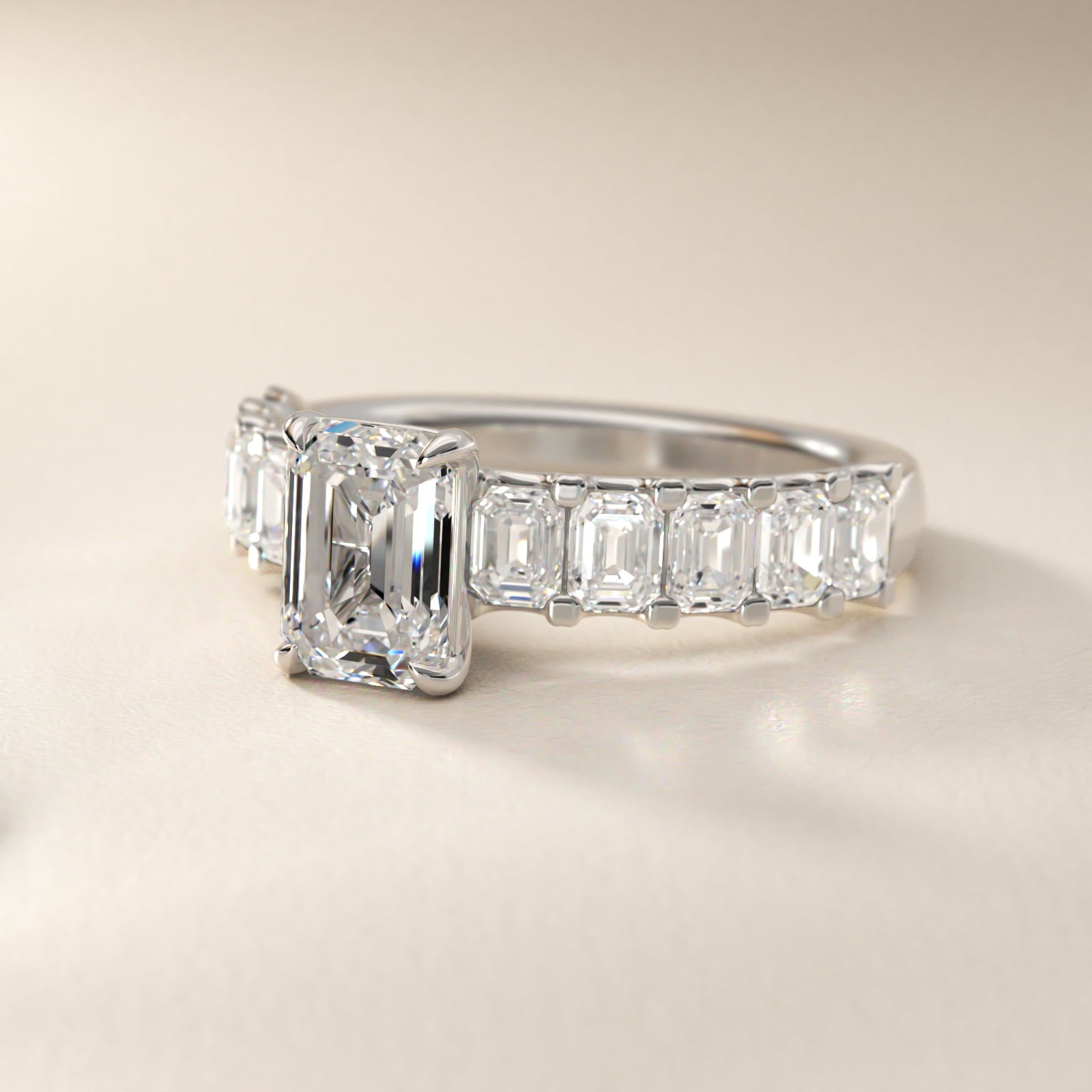 Emerald-Cut Diamond Engagement Ring in Platinum - Emerald Center