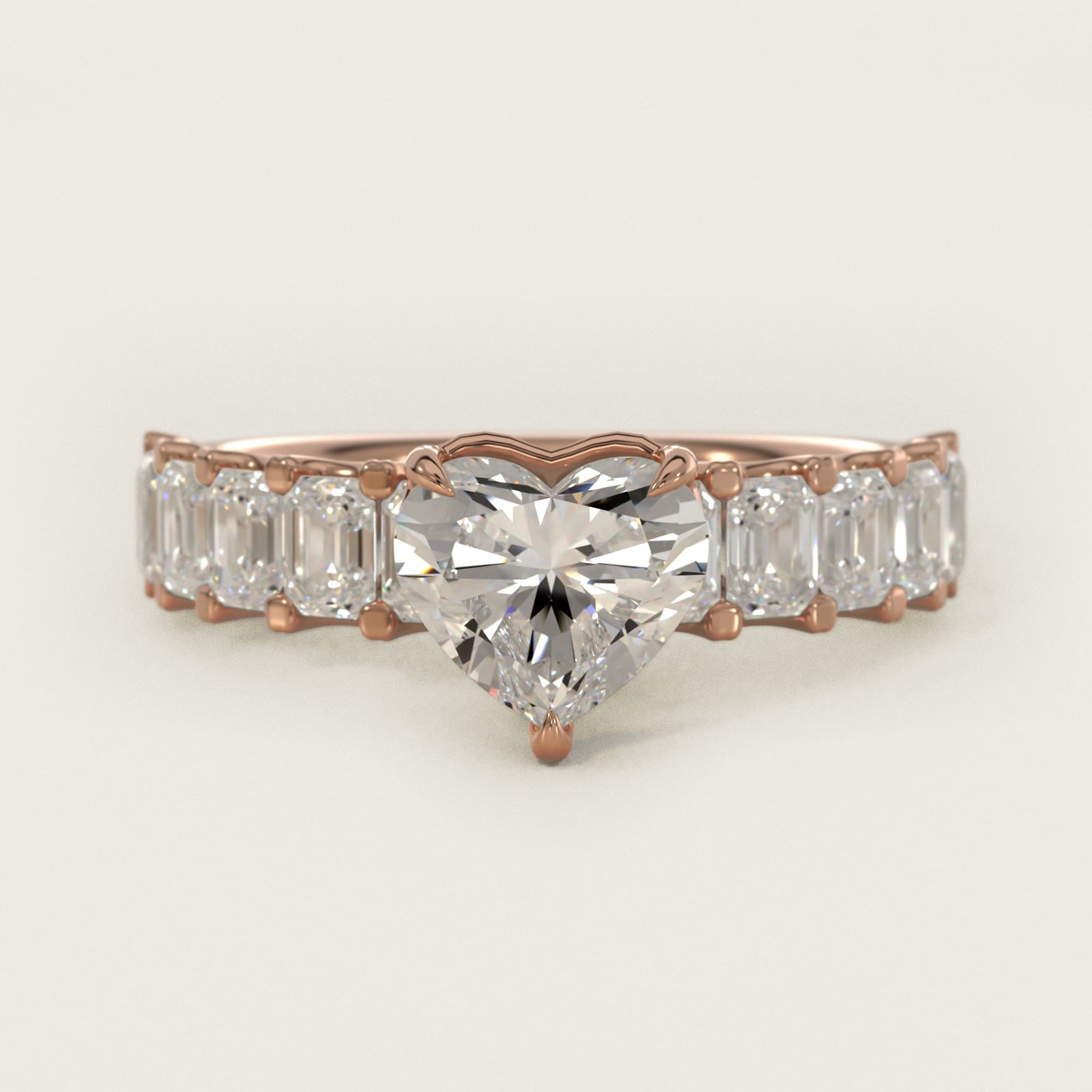 Emerald-Cut Diamond Engagement Ring in 14k Rose Gold - Heart Center